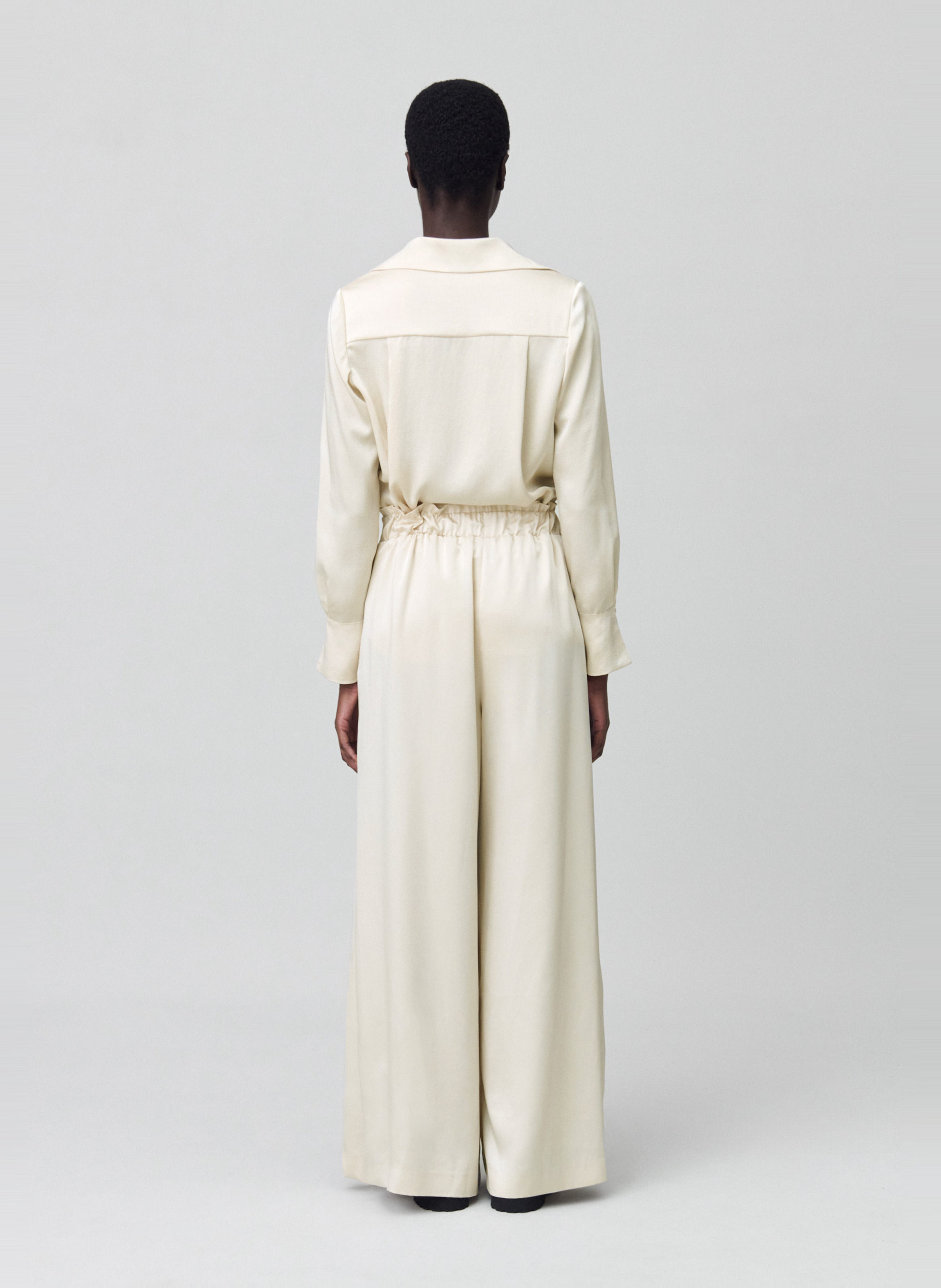 Pantalon large taille haute satiné CLAUDIE PIERLOT Beige