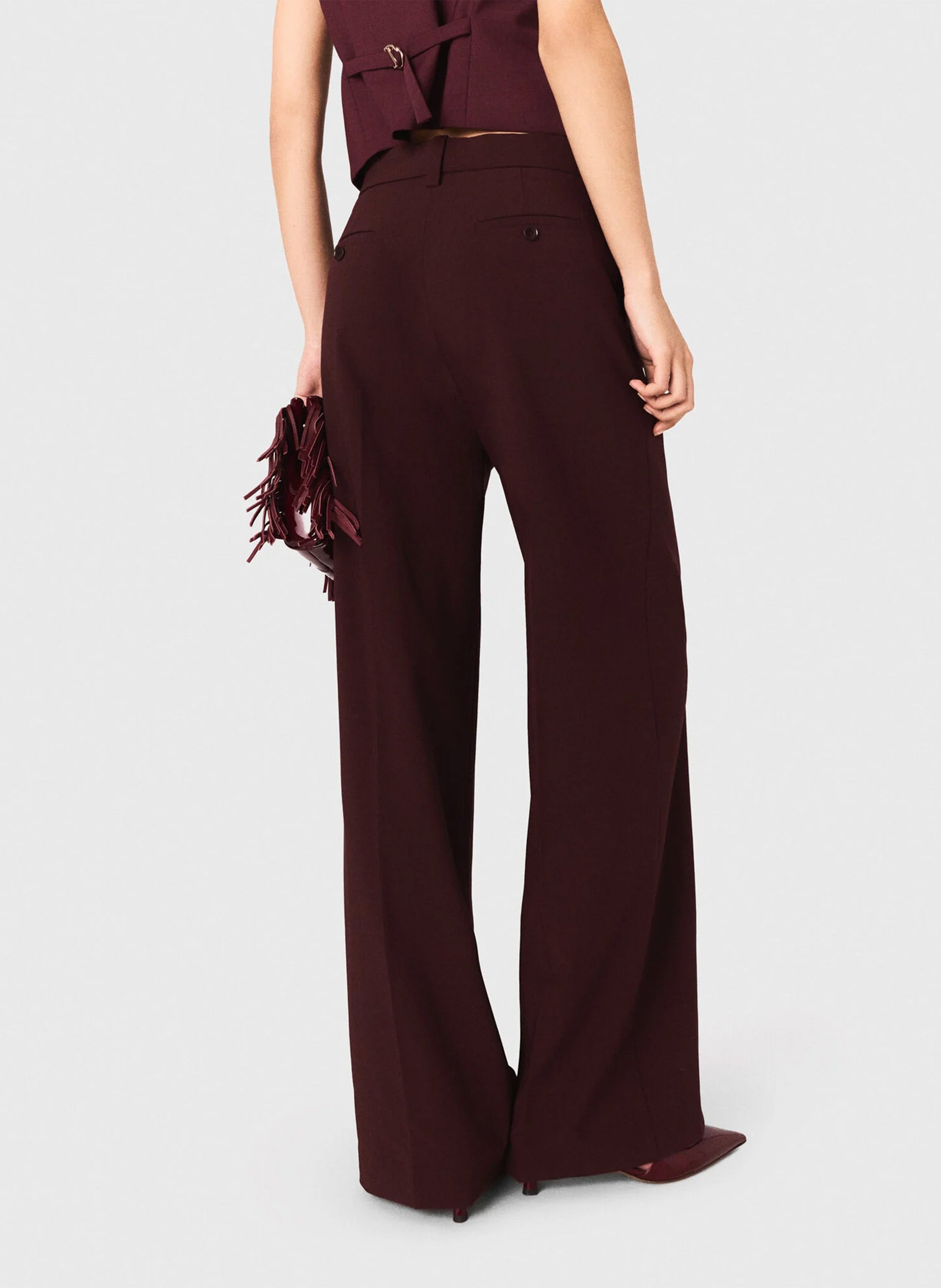 Pantalon large en laine mélangée MAJE Rouge