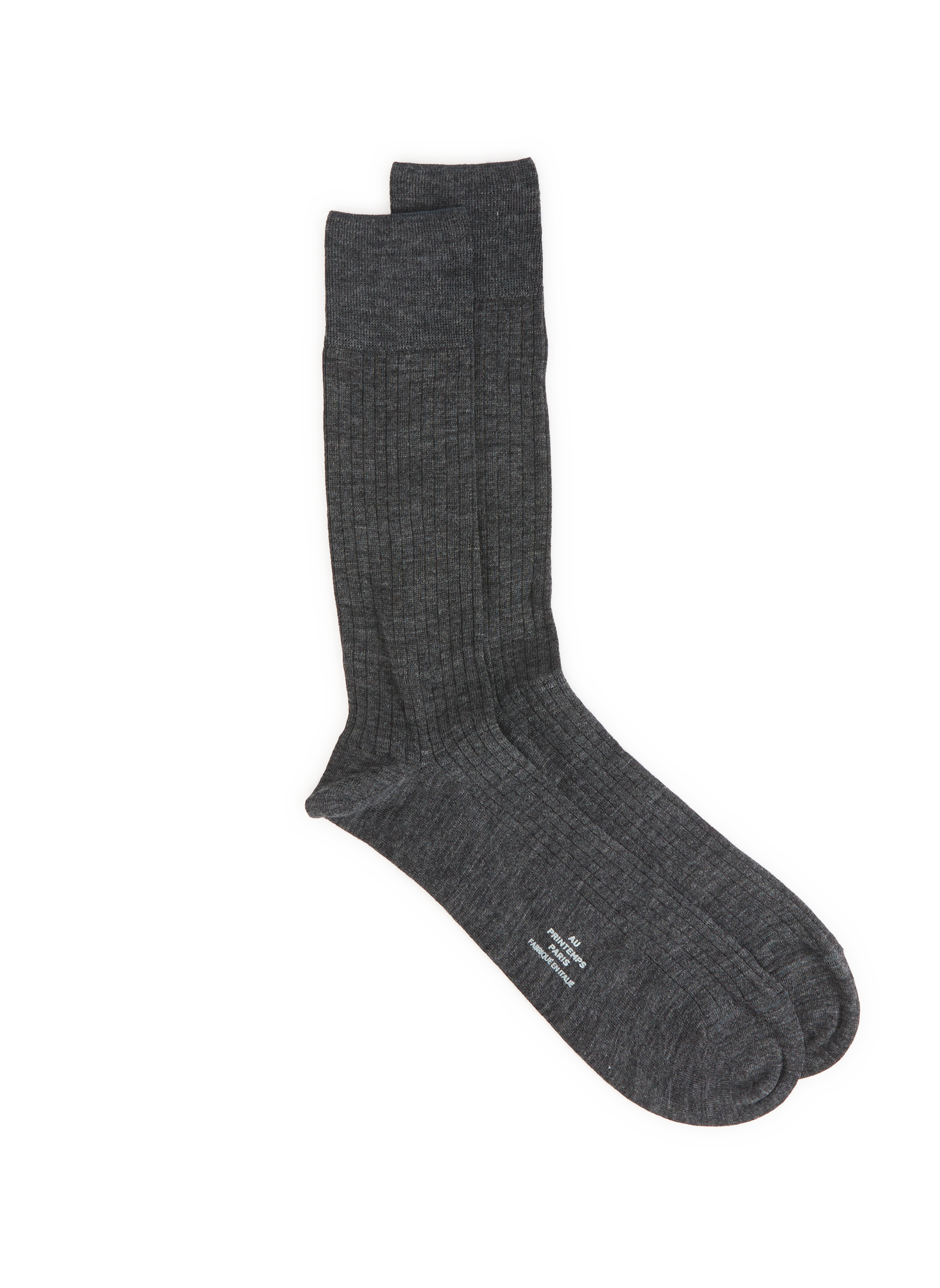 AU PRINTEMPS PARIS Chaussettes hautes côtelées en laine mérinos mélangée Gris