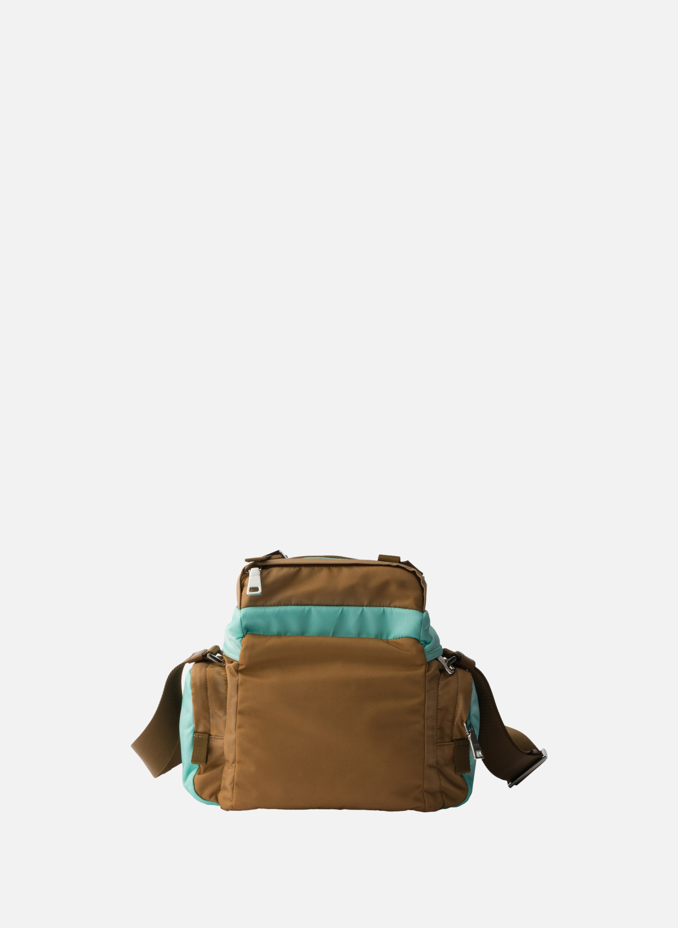 Sac porté épaule en cuir et re-nylon vieilli PRADA Marron