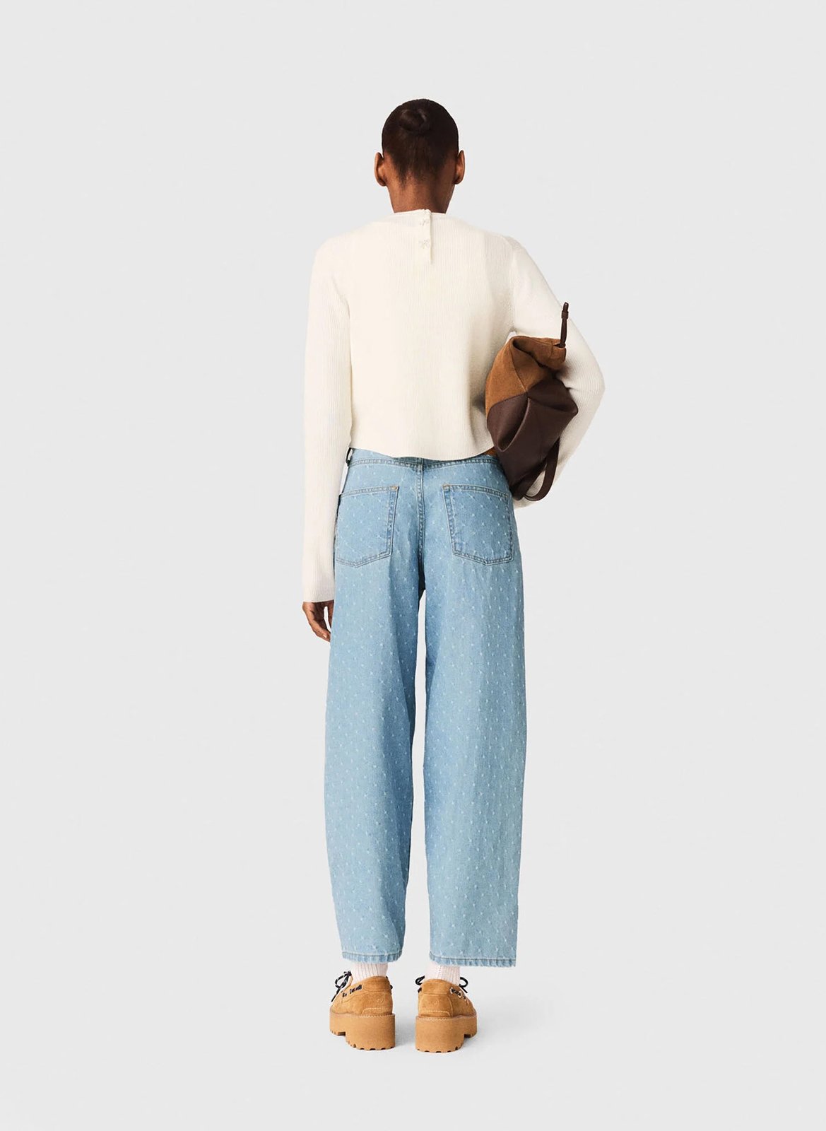 Pull côtelé uni en laine MAJE Beige