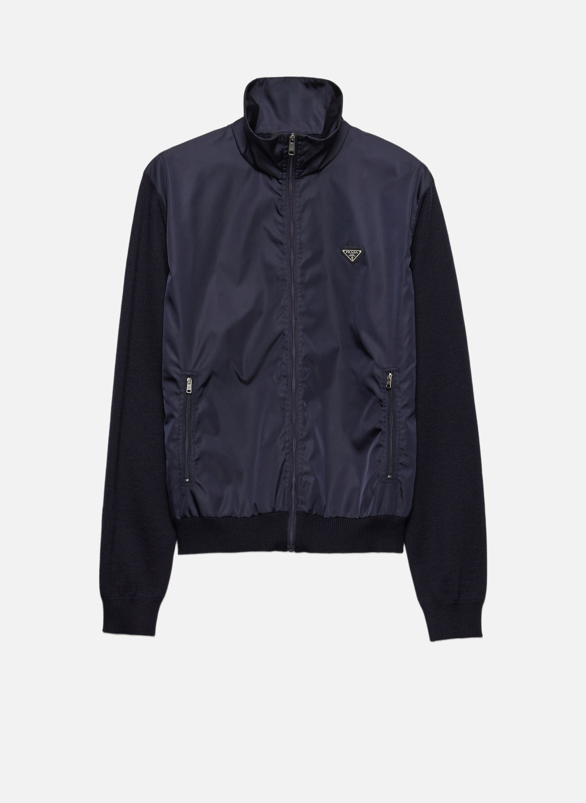 Cardigan en laine extra fine avec fermeture à glis PRADA Bleu