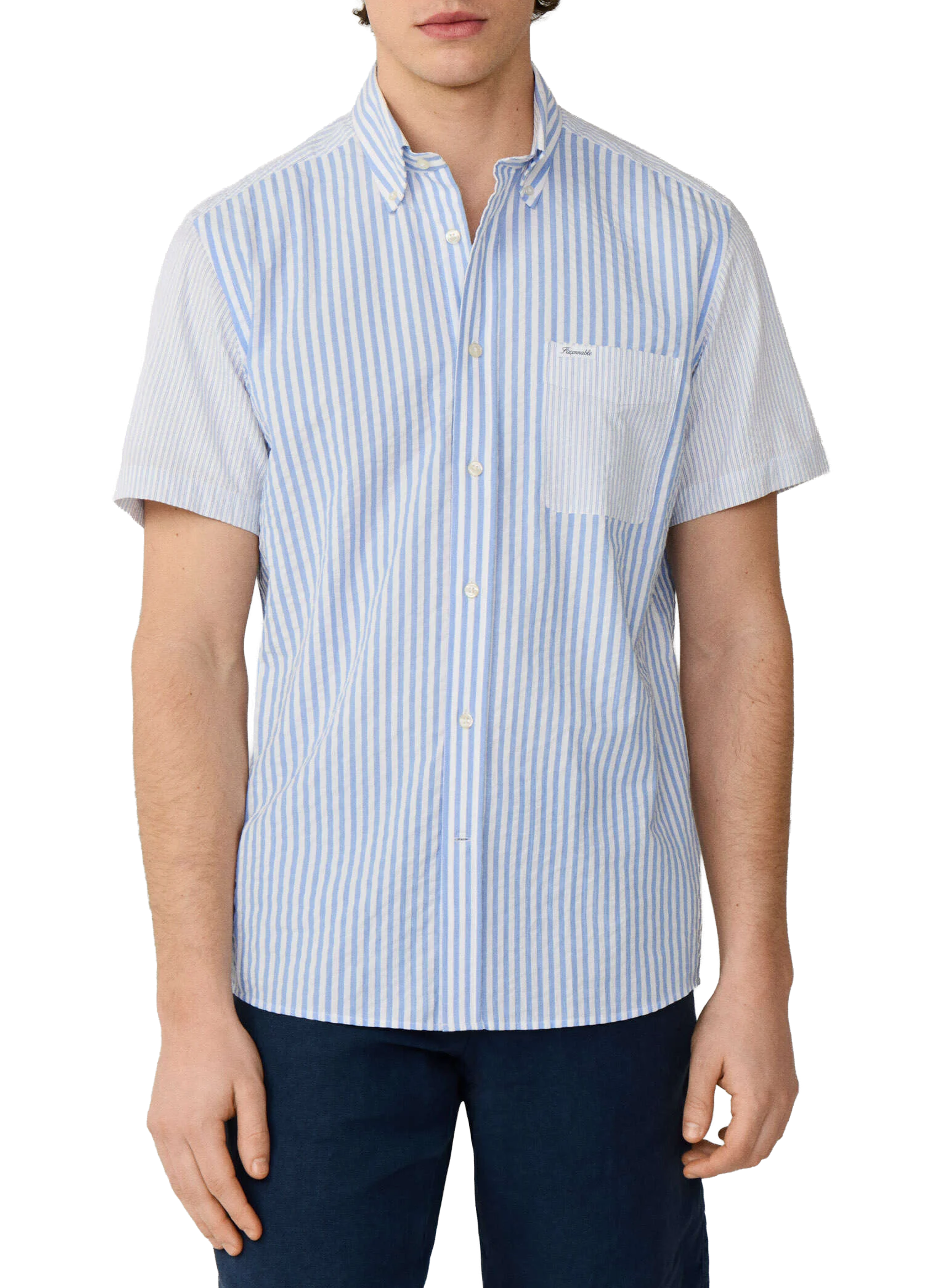 Short-sleeved striped cotton shirt FACONNABLE Blue