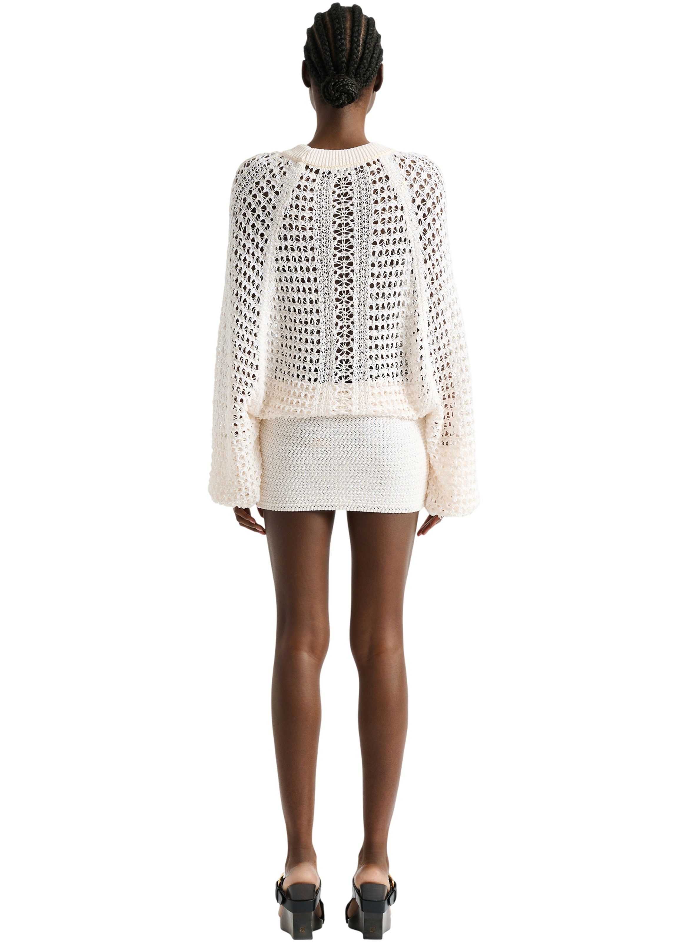 Robe courte en crochet dentelle BALMAIN Blanc