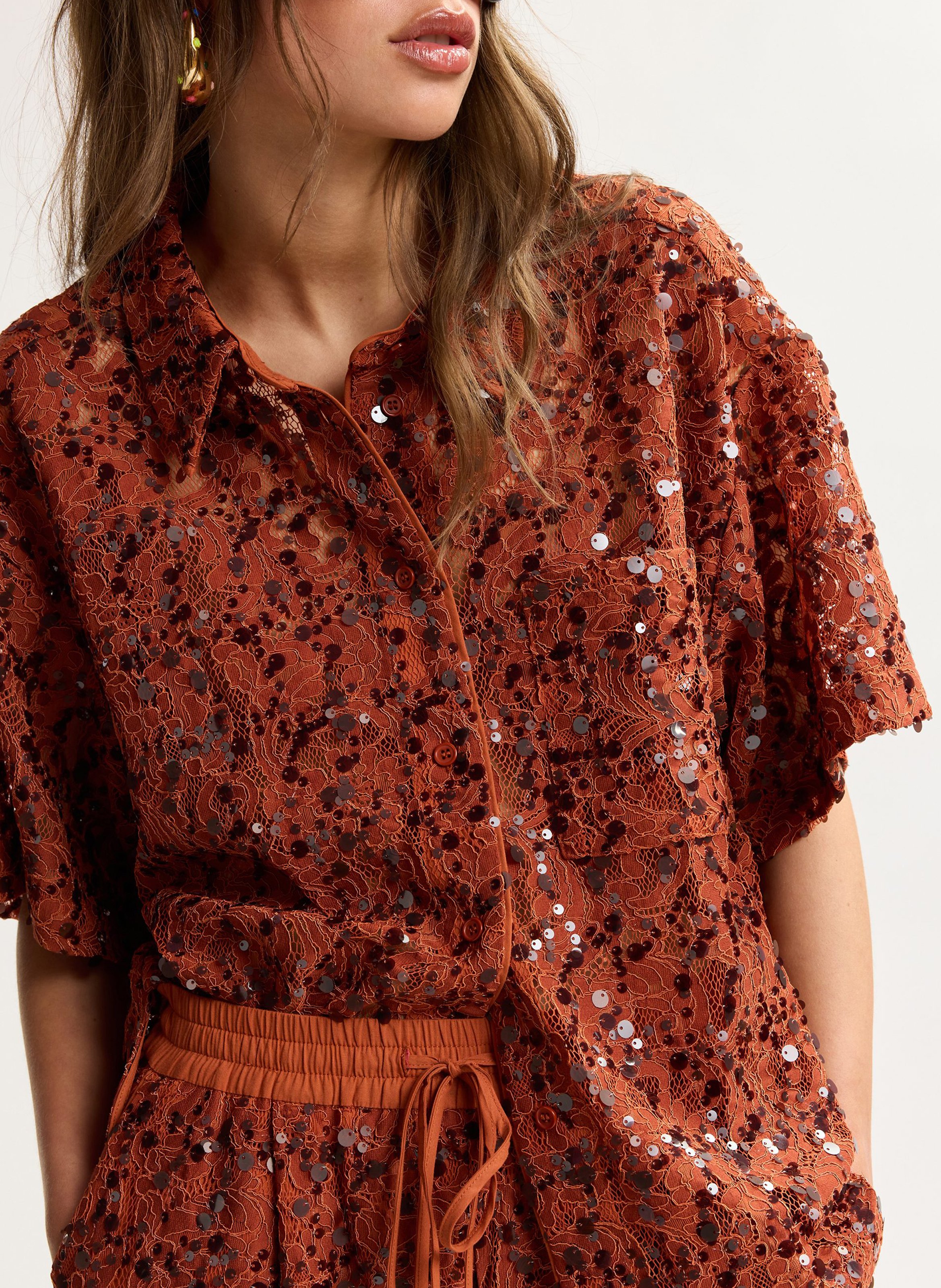 Chemise manches courtes pailletée joks ESSENTIEL ANTWERP Rouge