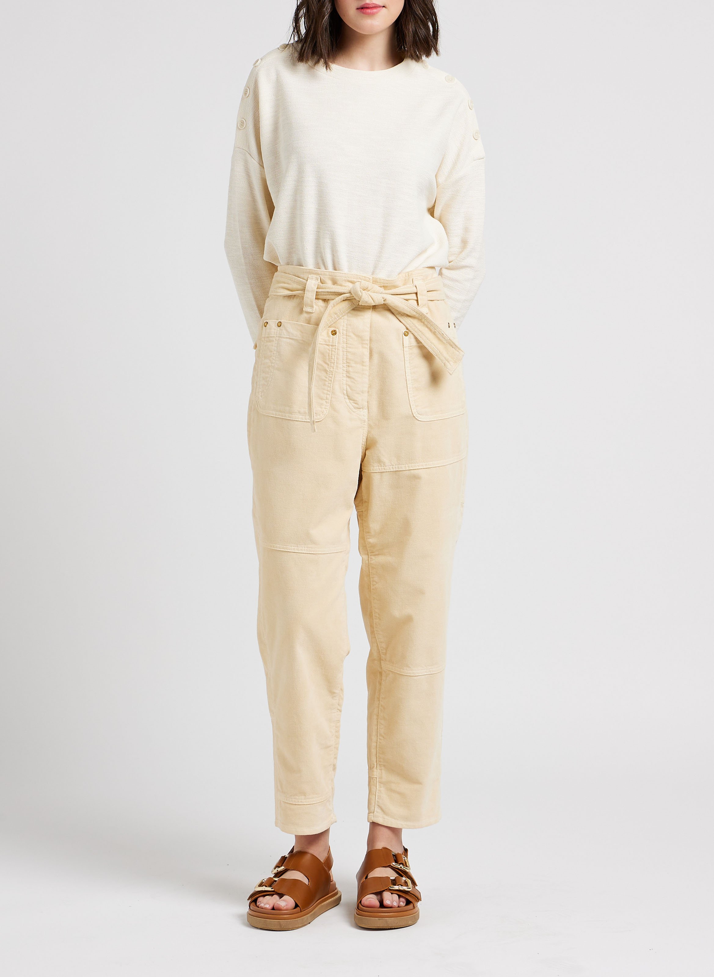 Pull fin col rond en coton mélangé austin SESSUN Beige