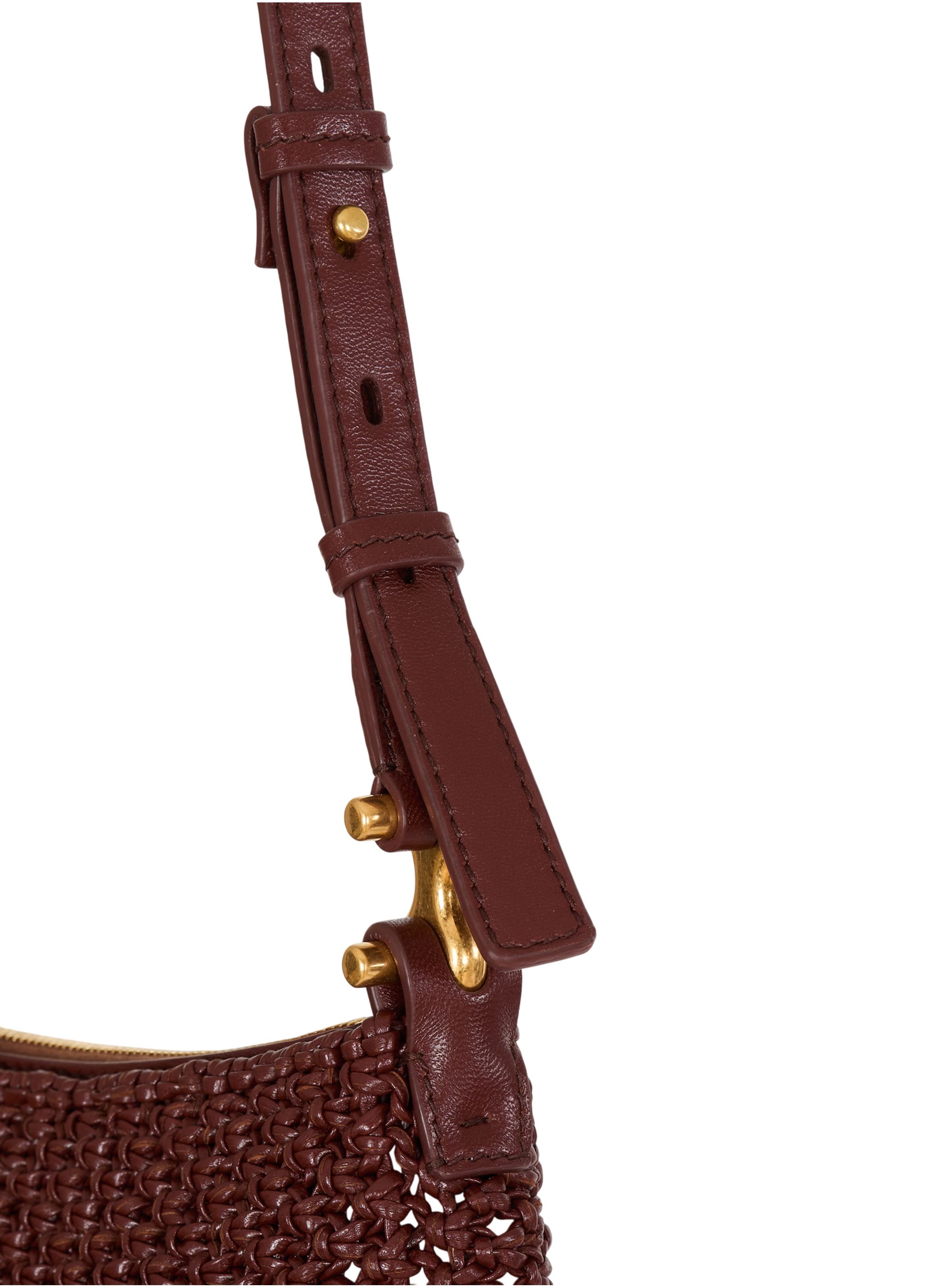 Sac ébène hobo mini en cuir tressé à franges BALMAIN Marron
