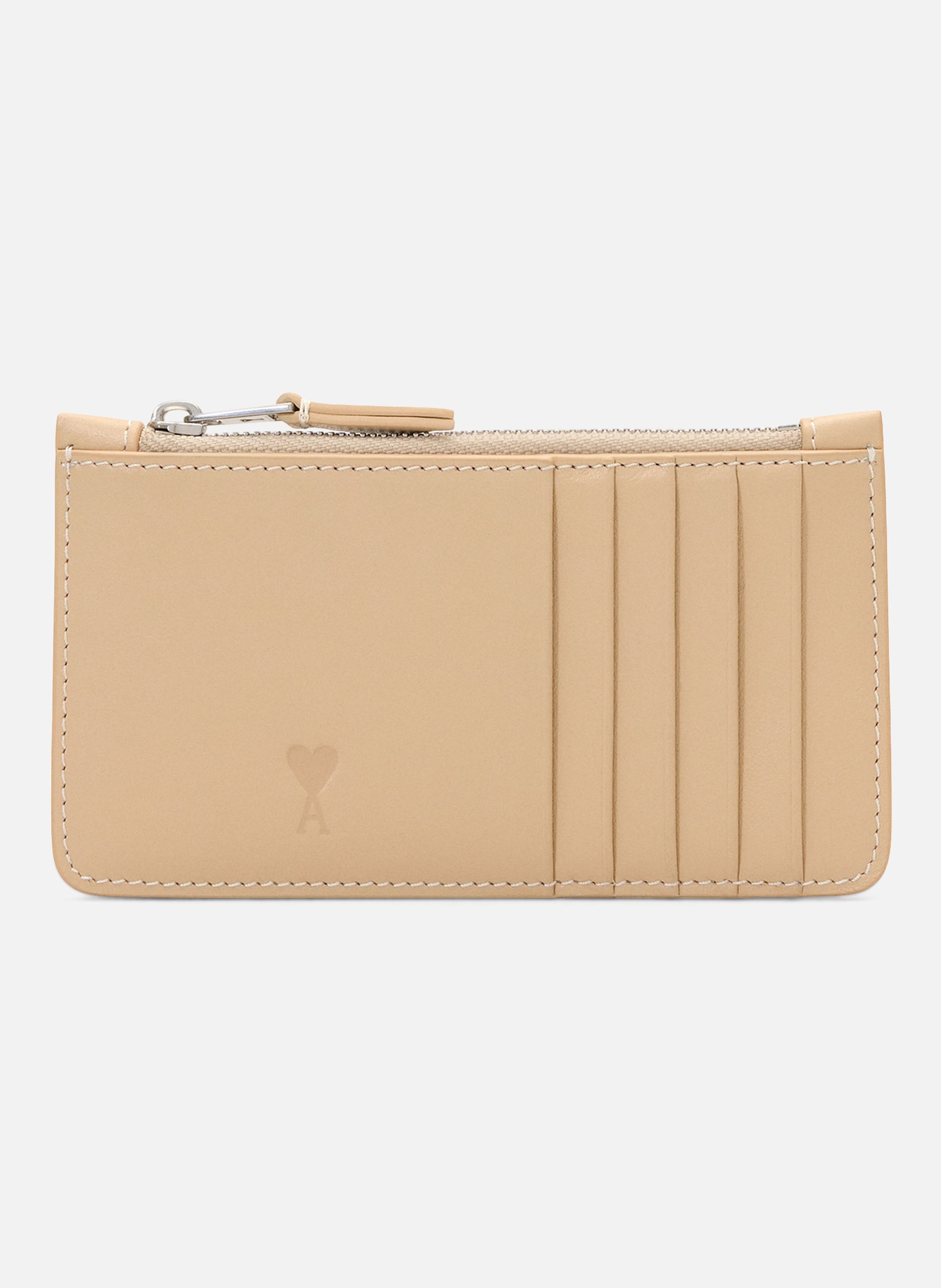 Porte-cartes zippé unisexe en cuir de vachette ami de coeur AMI PARIS Beige