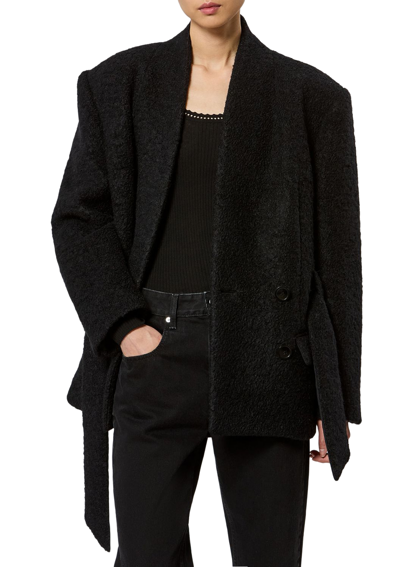 Syndra Wollbouclé und Alpaka Jacke ISABEL MARANT Schwarz
