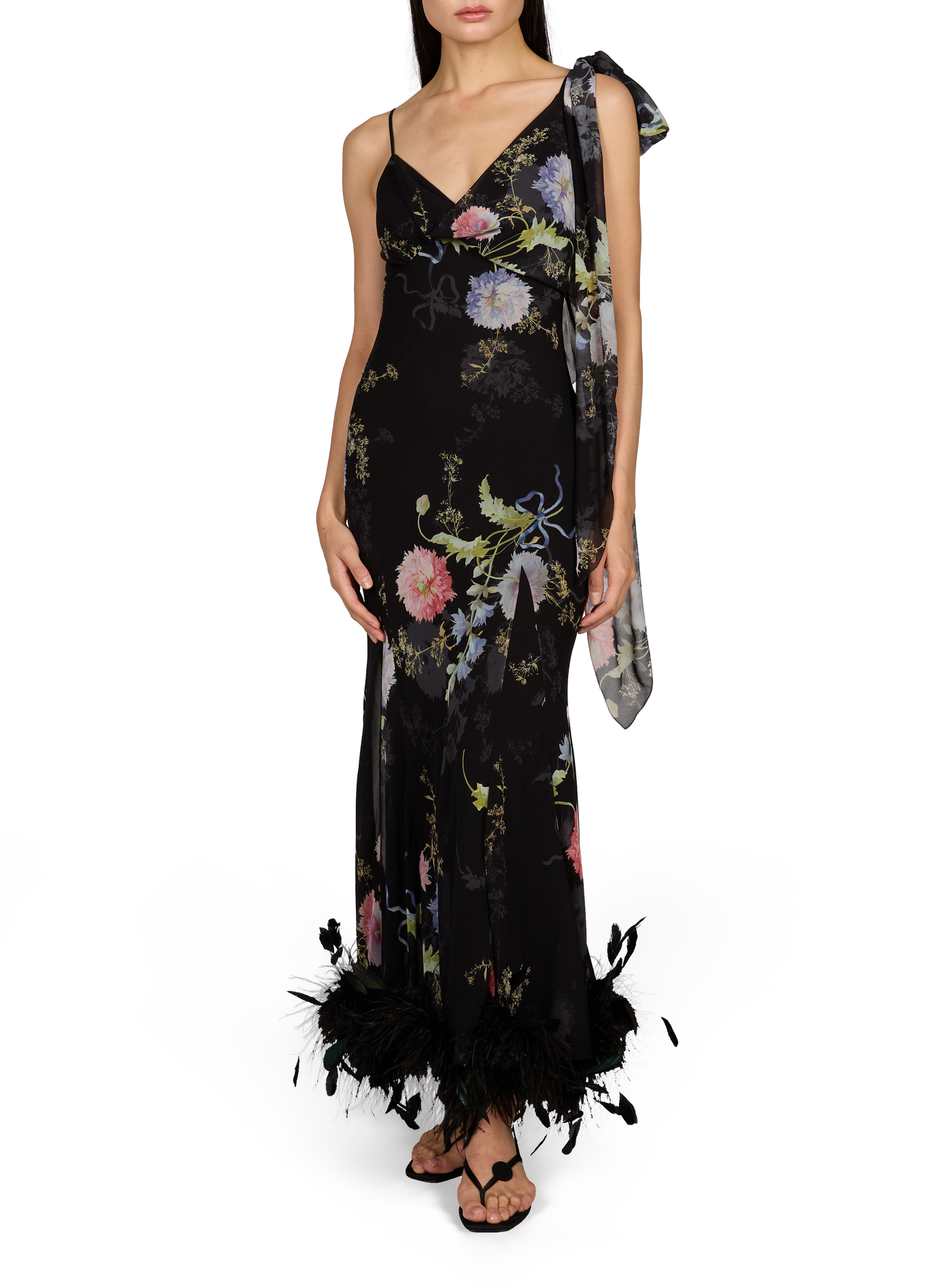 Floral print long dress SELF PORTRAIT Black