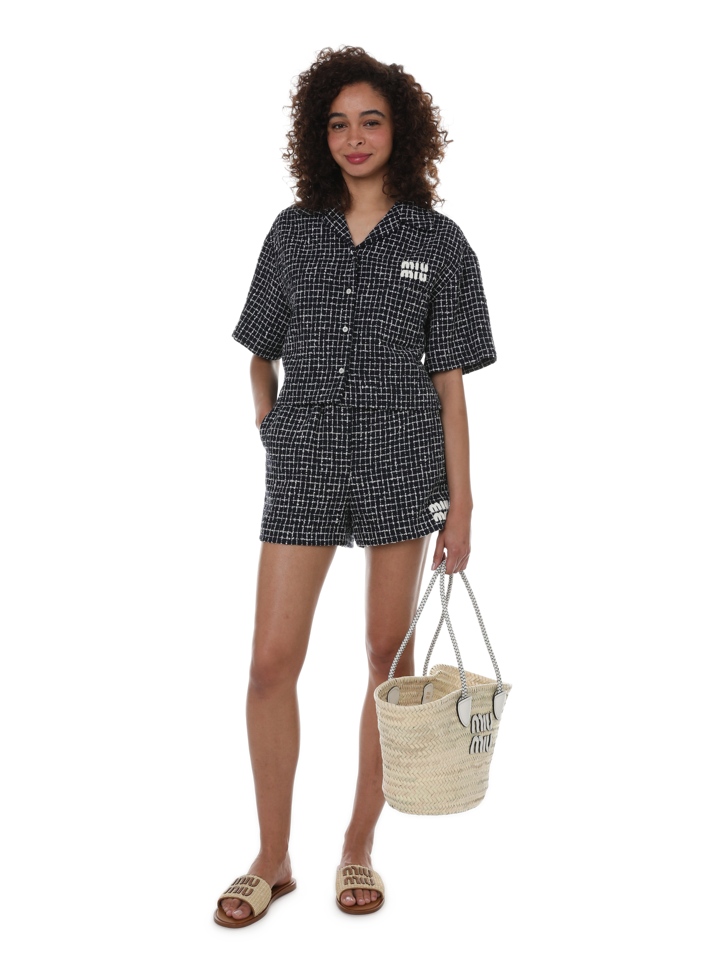 Short en tweed à carreaux en laine MIU MIU Multicolore