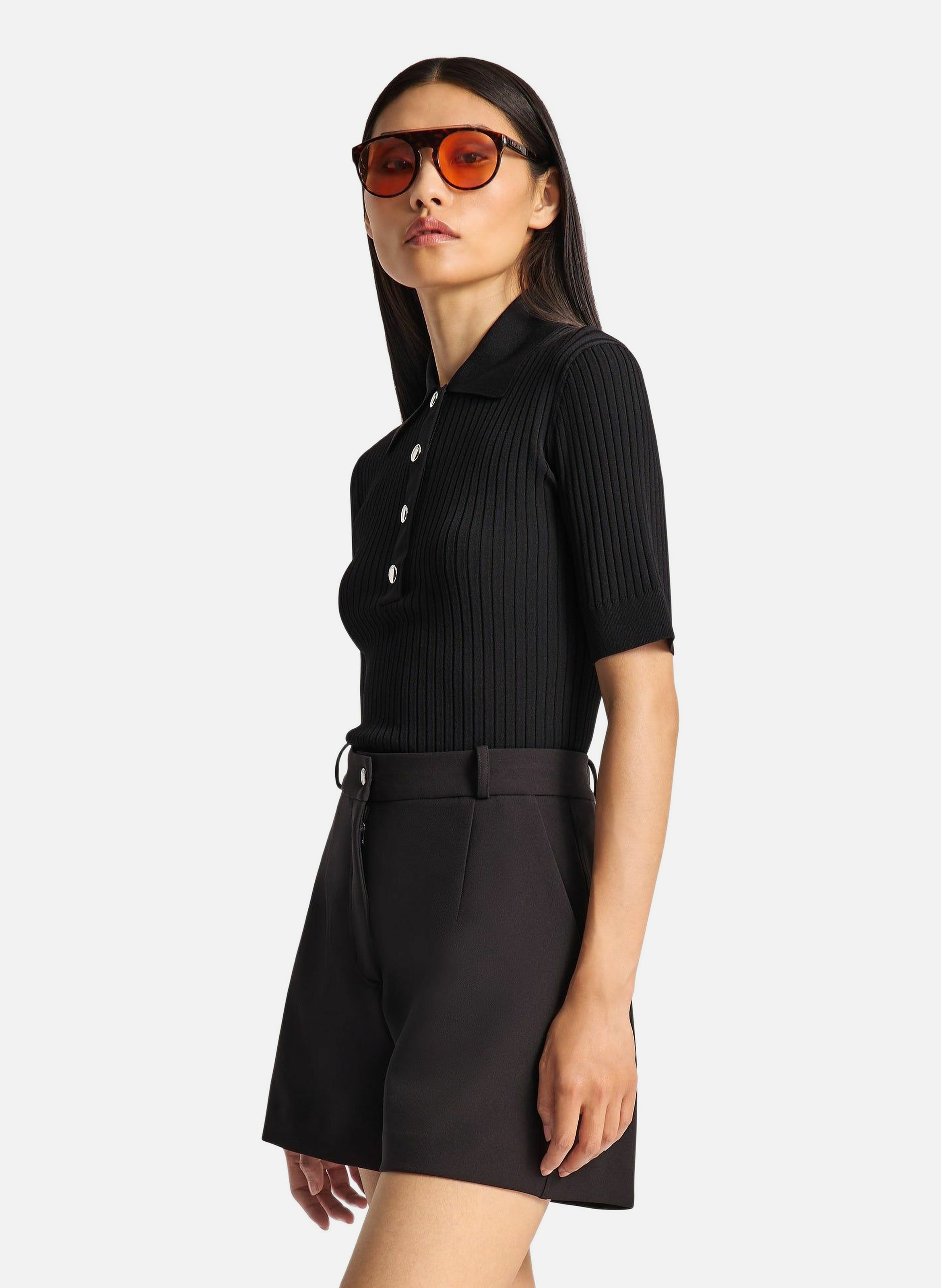 Polo manches courtes vera col chemise coupe ajustée FUSALP Noir