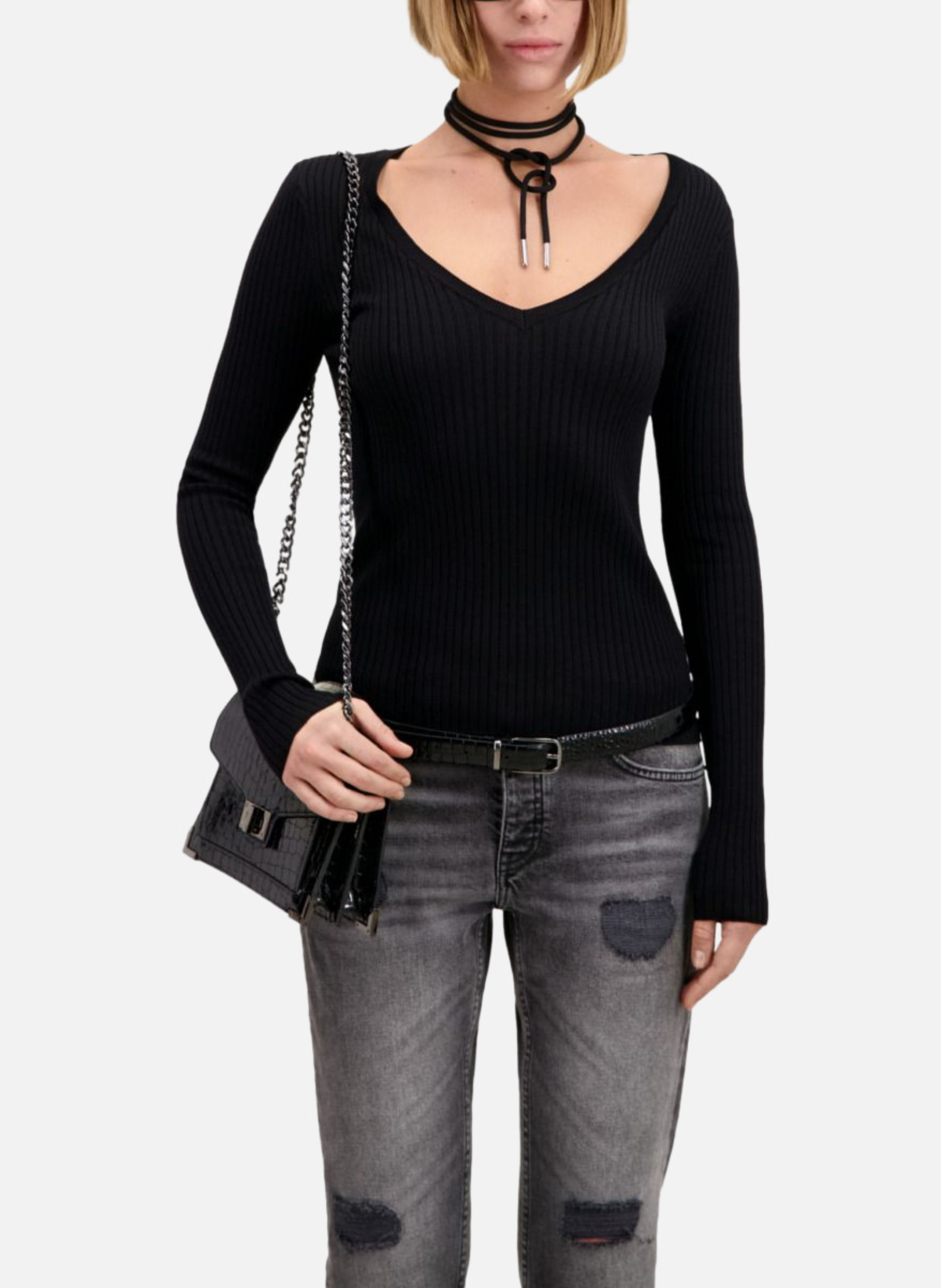 Sac emily small chaîne cuir embossé THE KOOPLES Noir