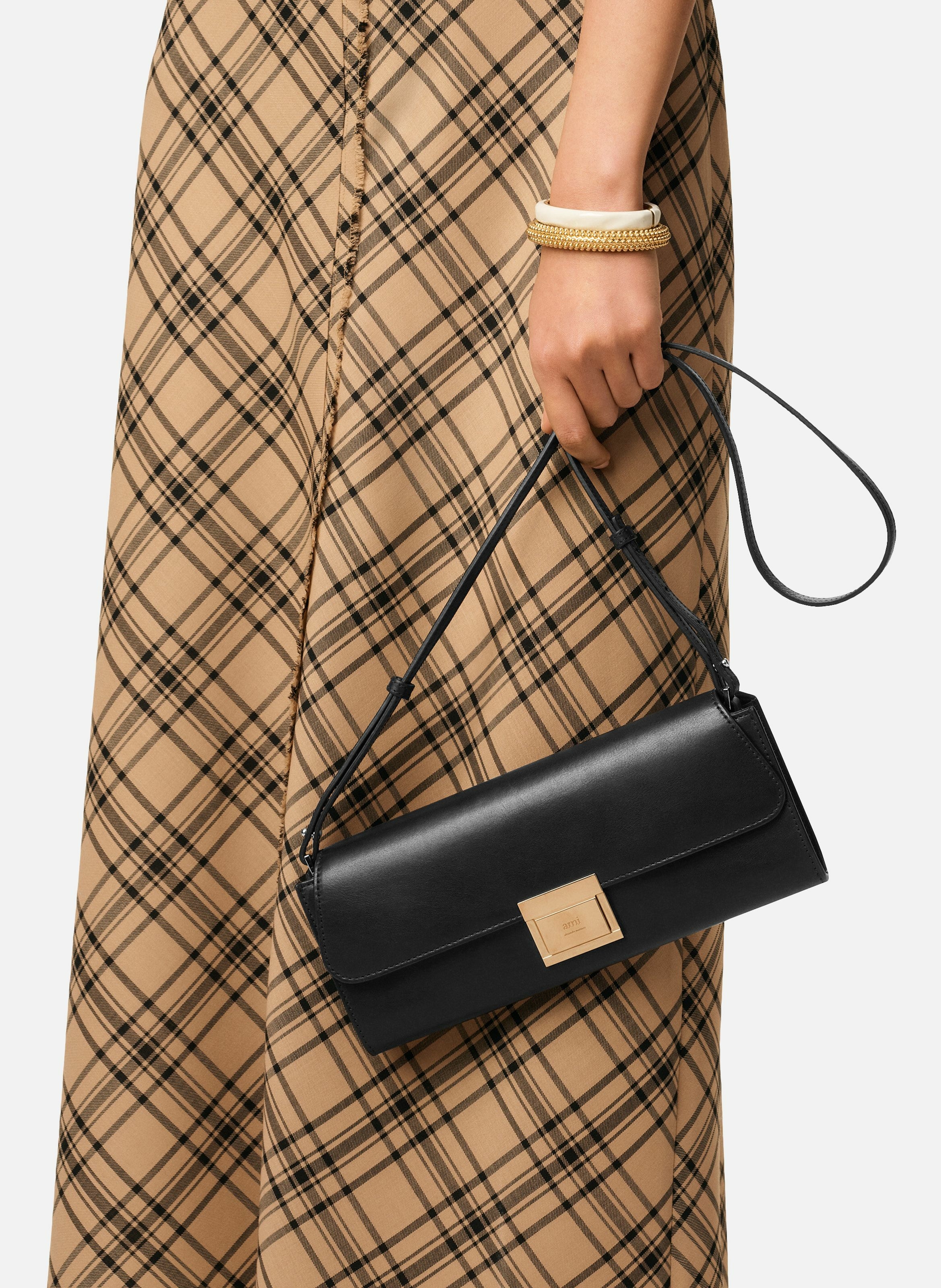 Pochette mimi en cuir lisse unisexe AMI PARIS Noir