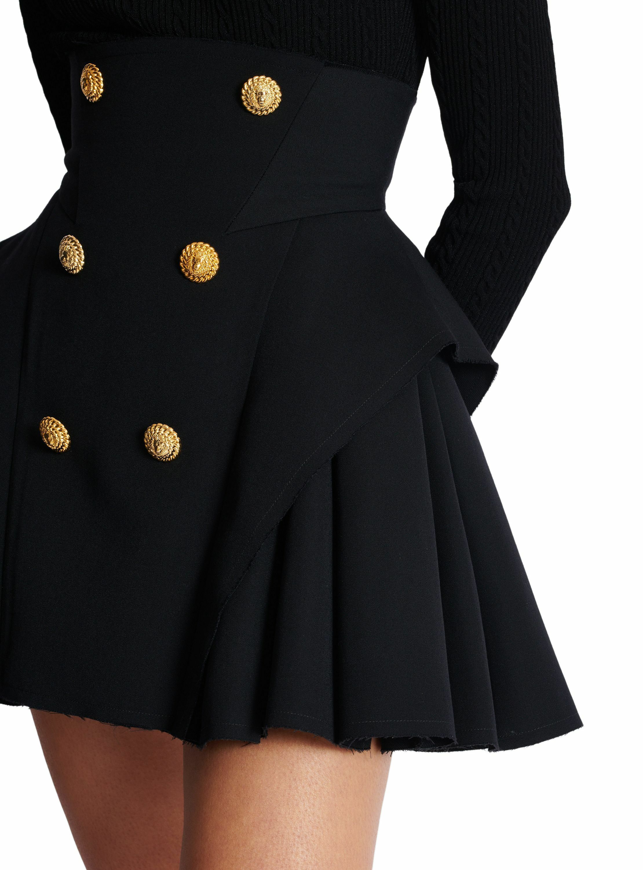 Jupe taille haute en grain de poudre BALMAIN Noir