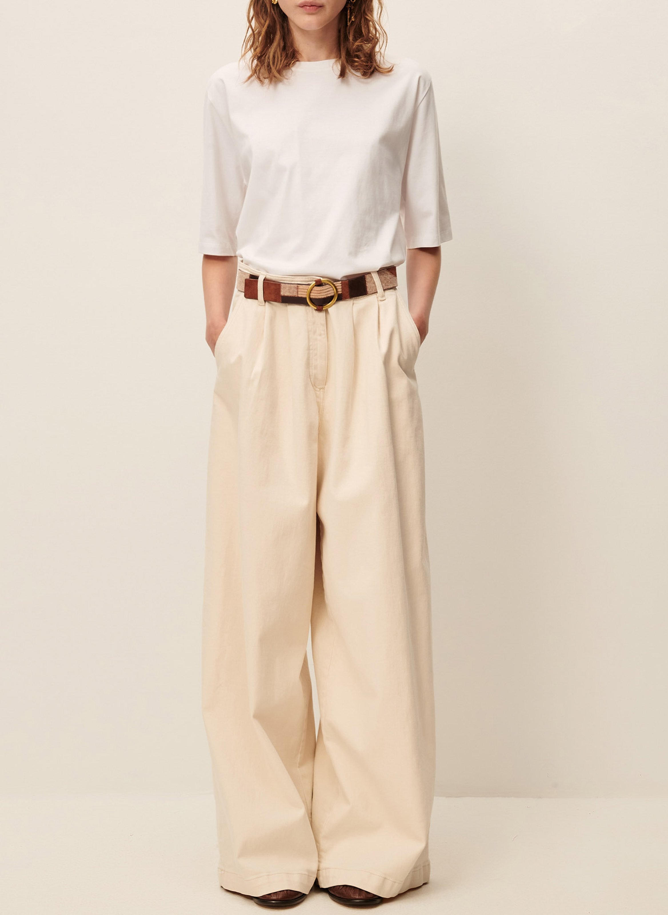 Tee-shirt ample à col rond en coton serge SESSUN Blanc