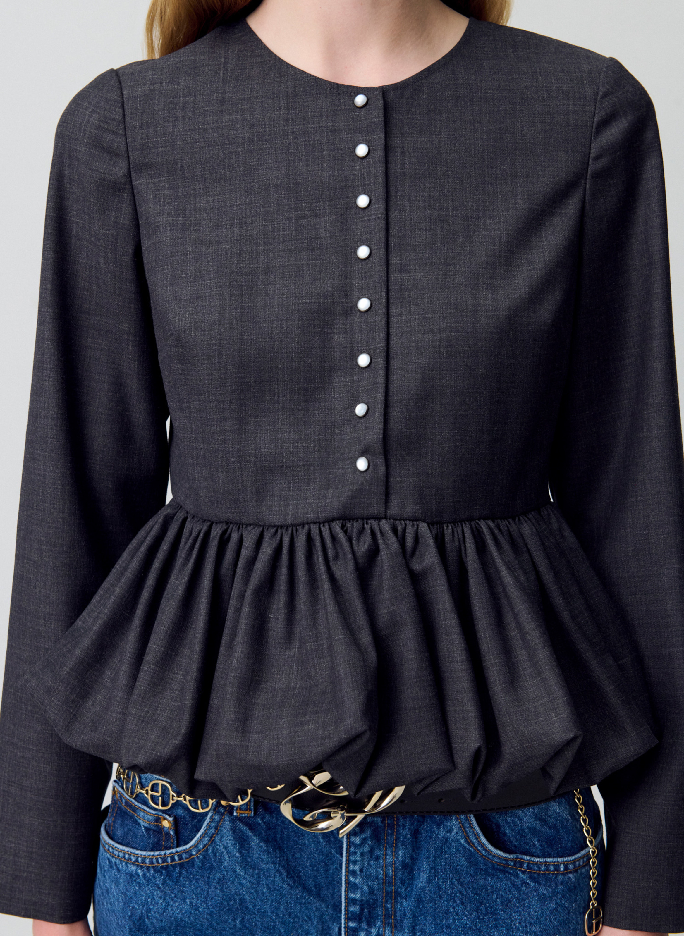 Top manches longues boutonné uni berenice CLAUDIE PIERLOT Gris