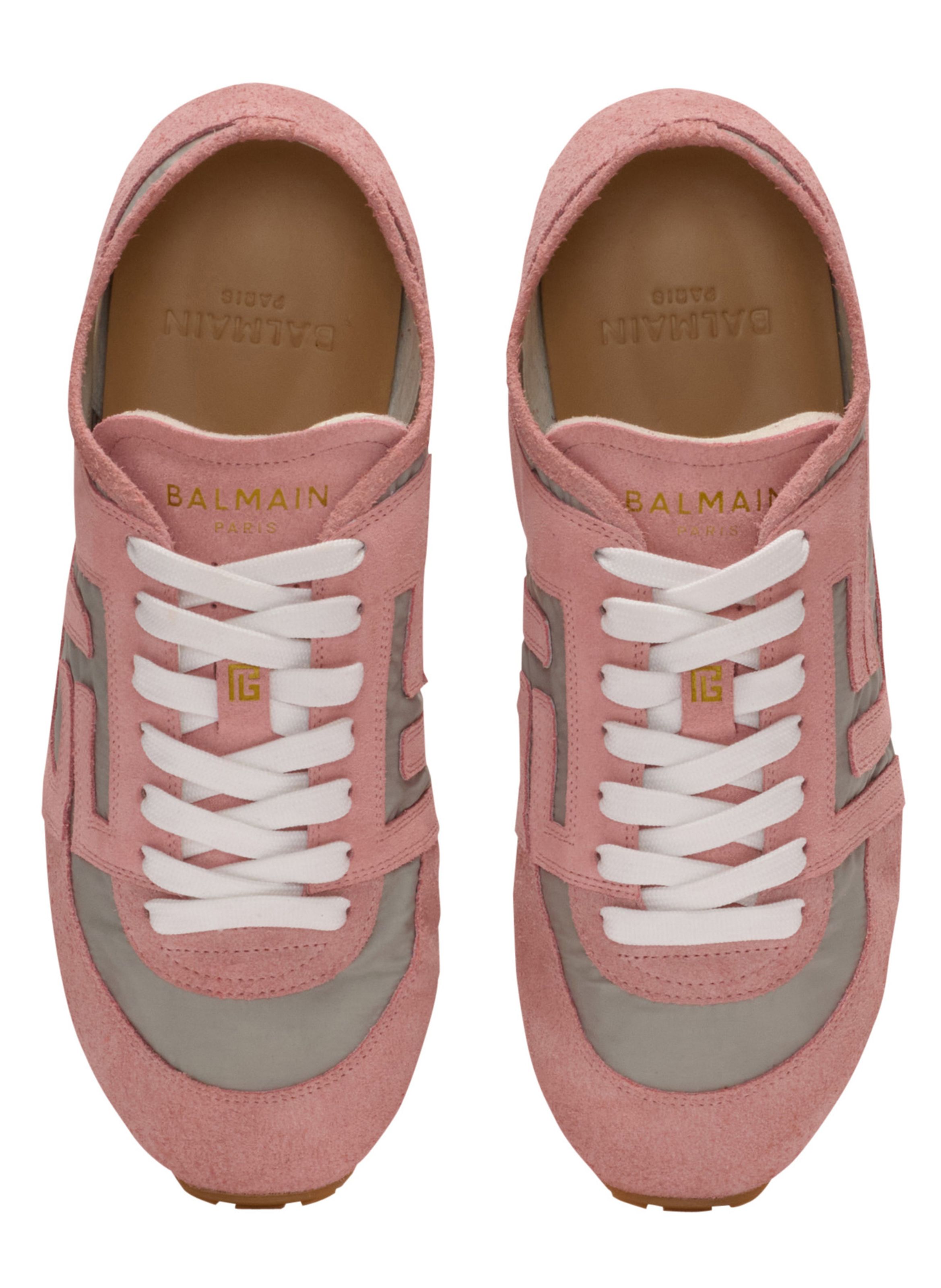 Baskets racer 45 en daim et nylon BALMAIN Rose