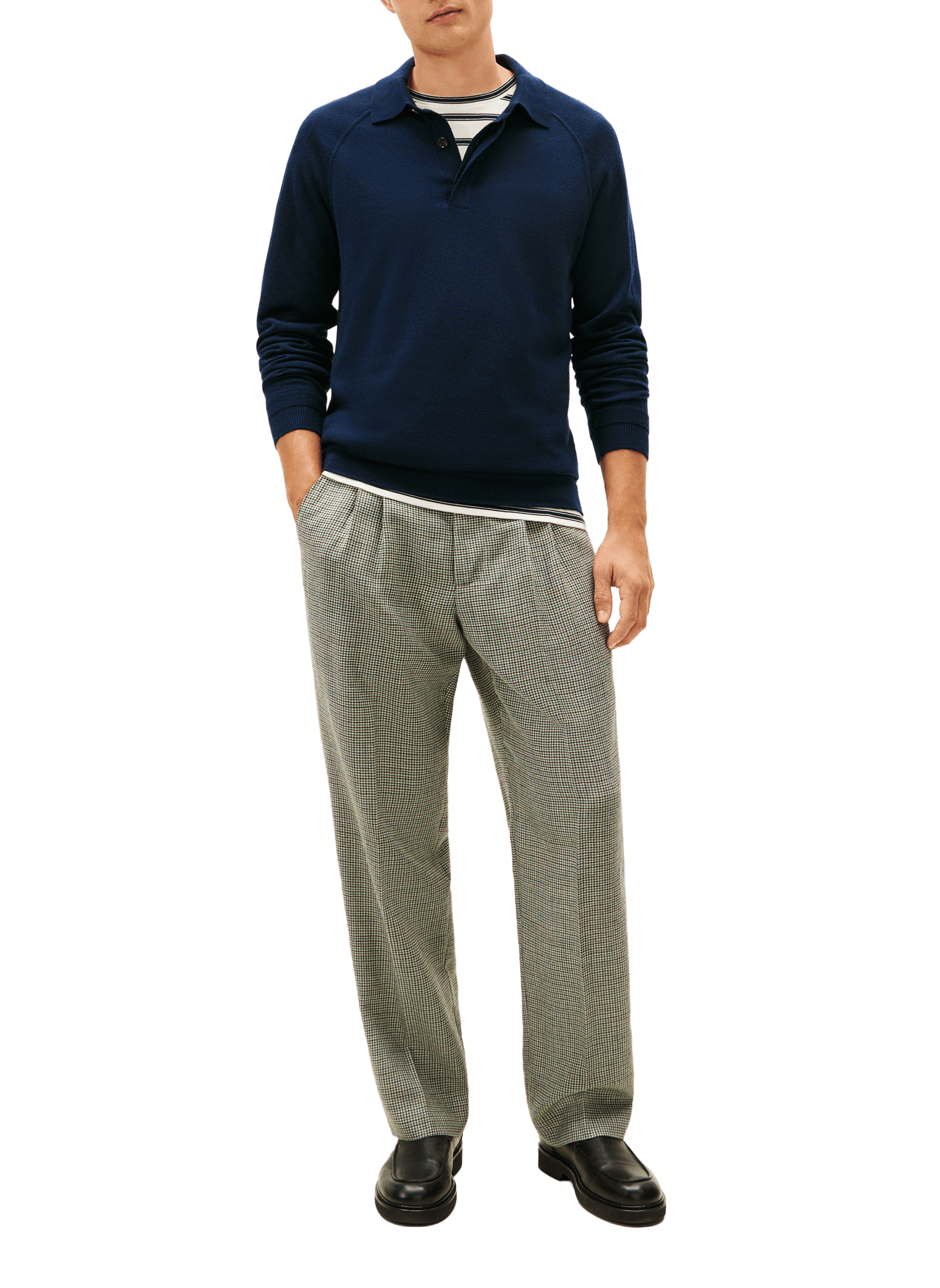 Pull col polo en laine mélangée TOMMY HILFIGER Bleu