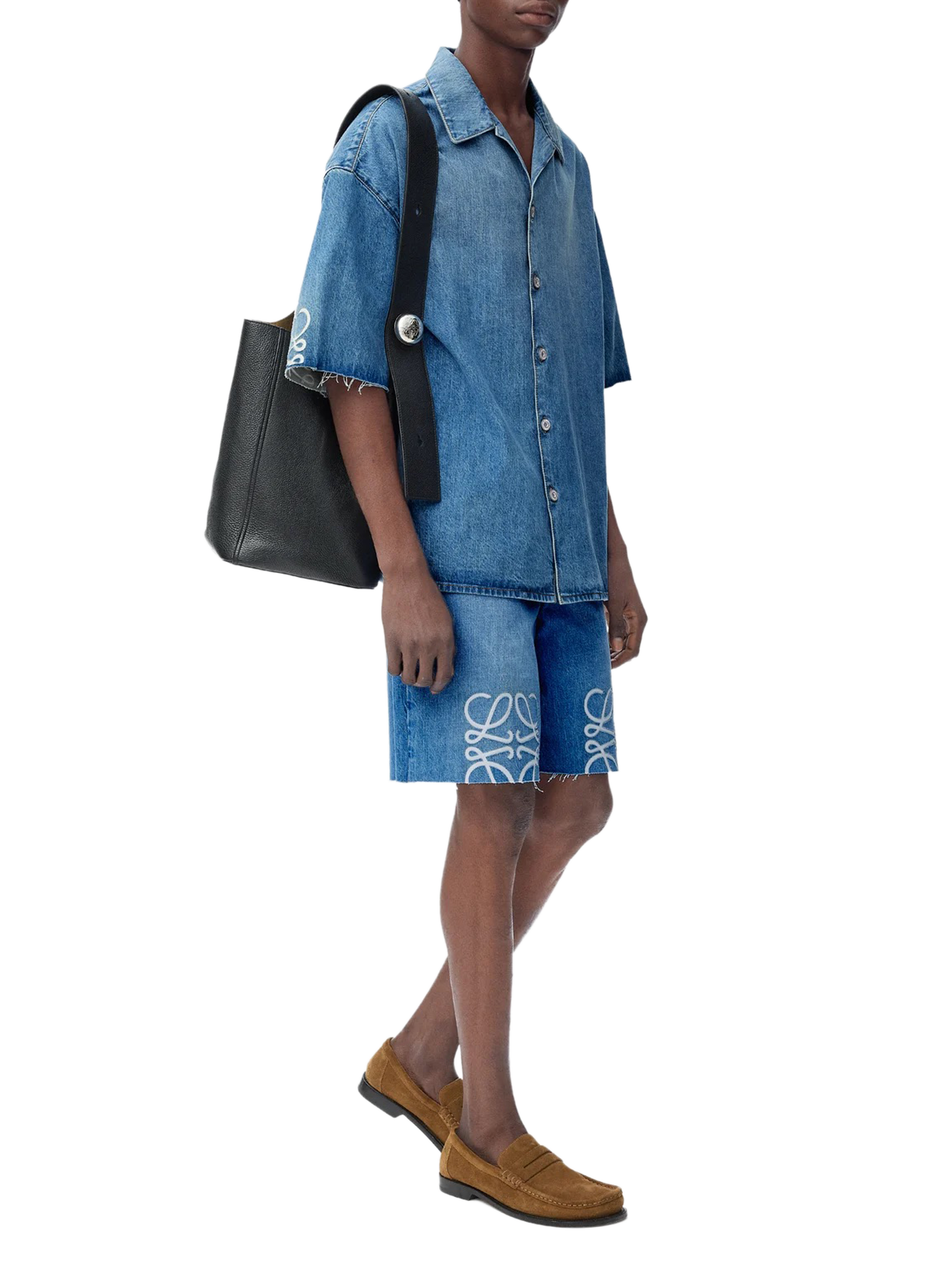 LOEWE Short in embroidered cotton denim Blue