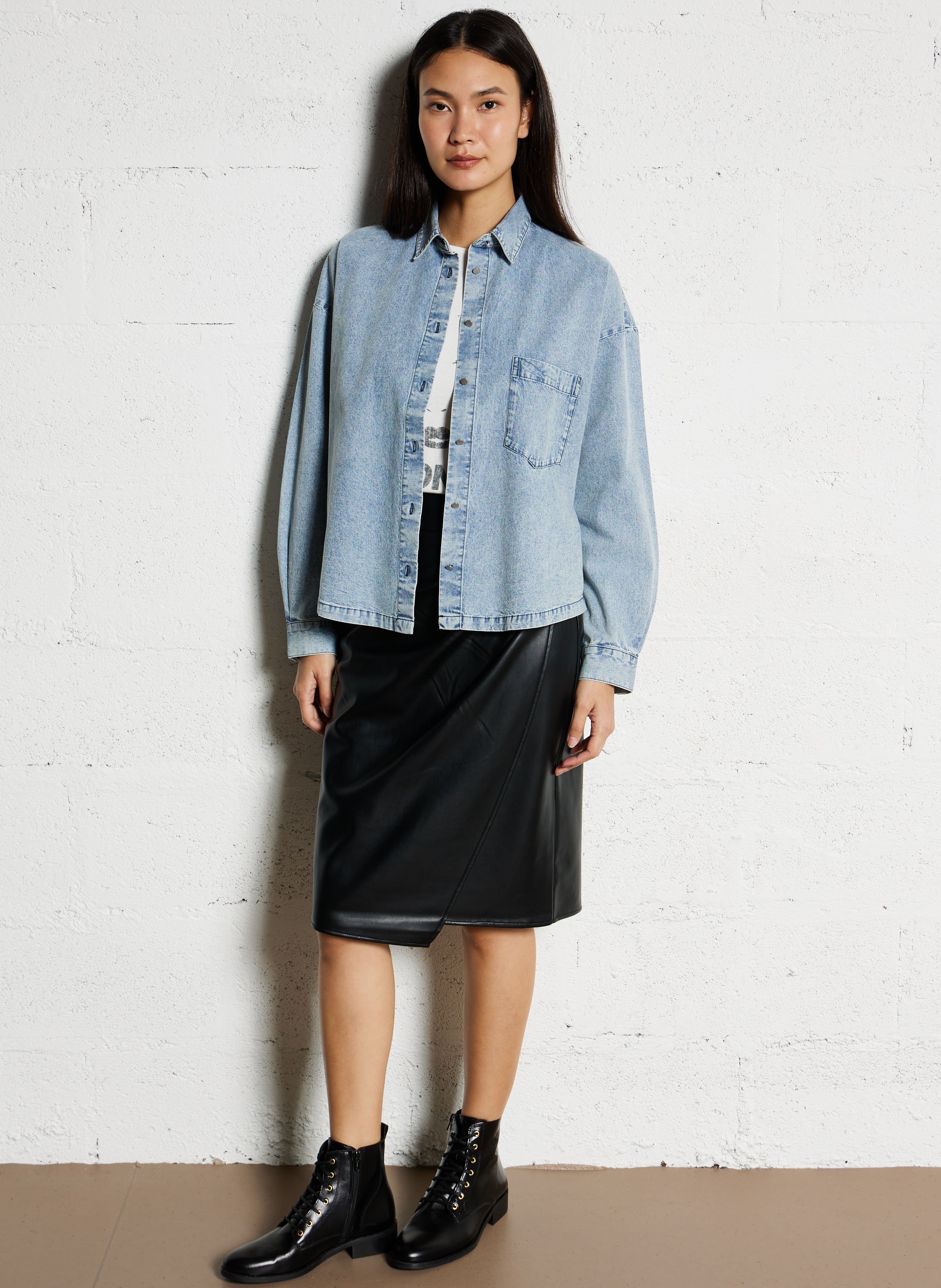 Chemise col classique en denim IKKS Bleu