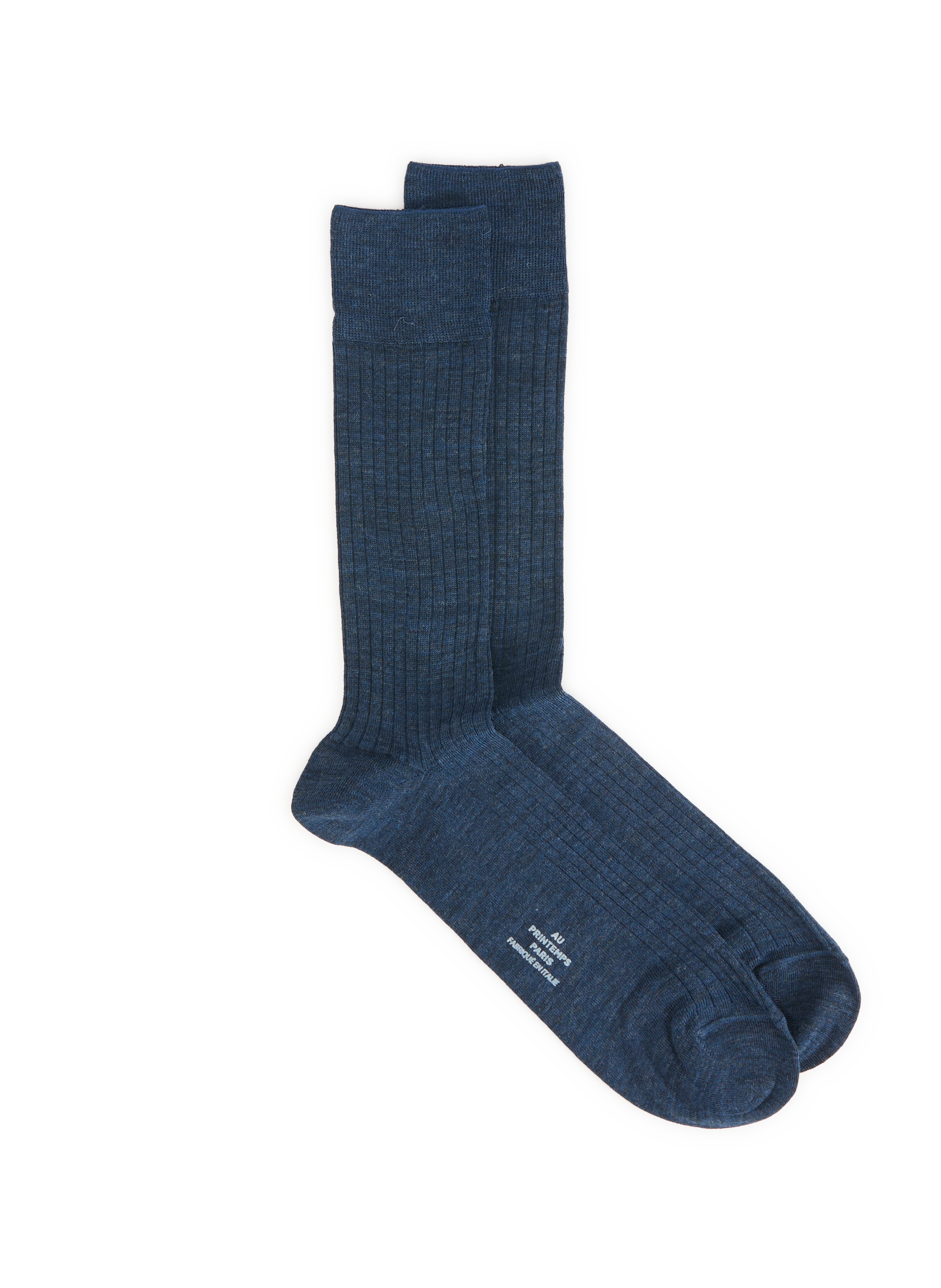 AU PRINTEMPS PARIS Chaussettes hautes côtelées en laine mérinos mélangée Bleu