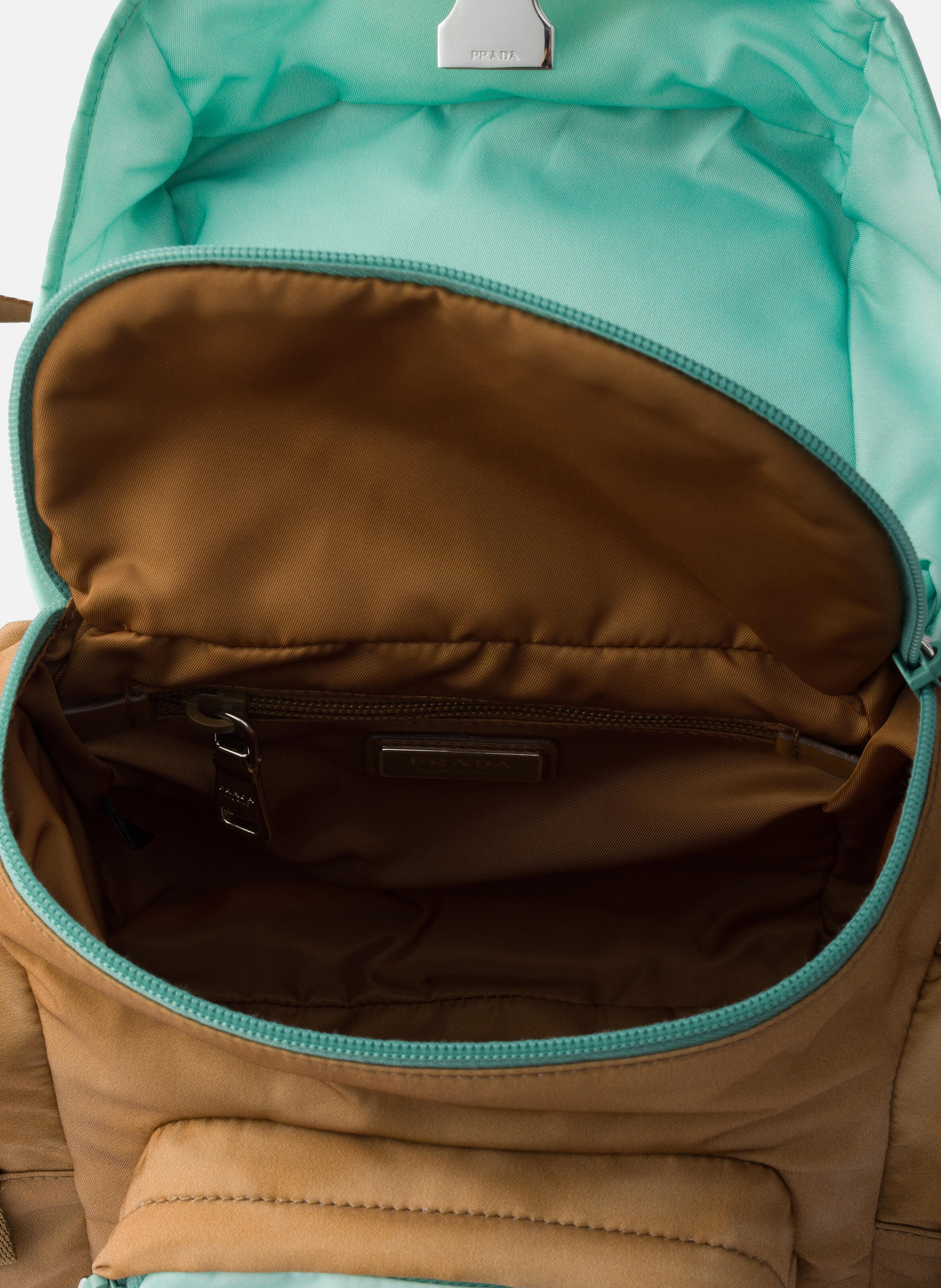 Sac porté épaule en cuir et re-nylon vieilli PRADA Marron