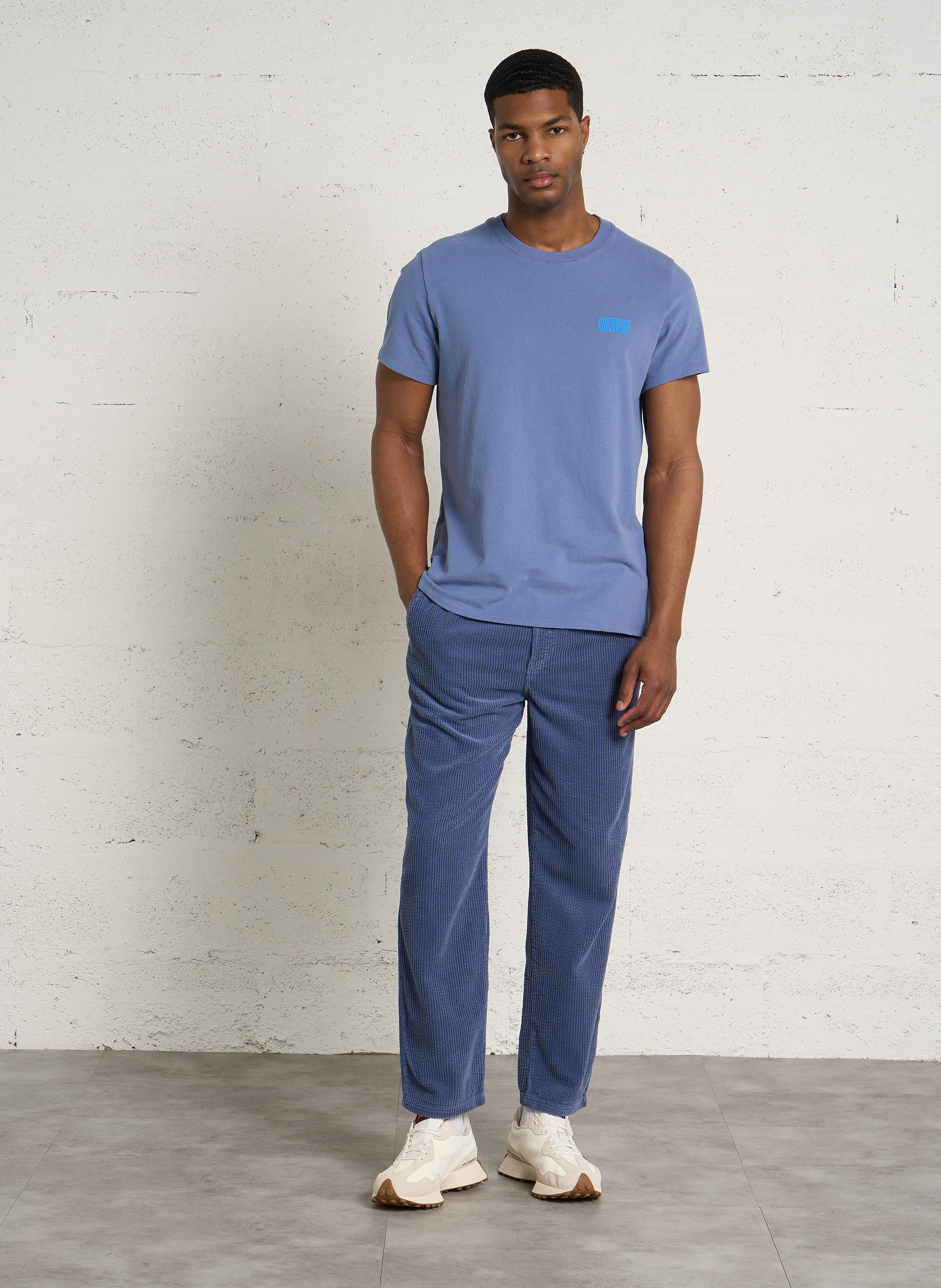 Pantalon côtelé en coton padow AMERICAN VINTAGE Bleu