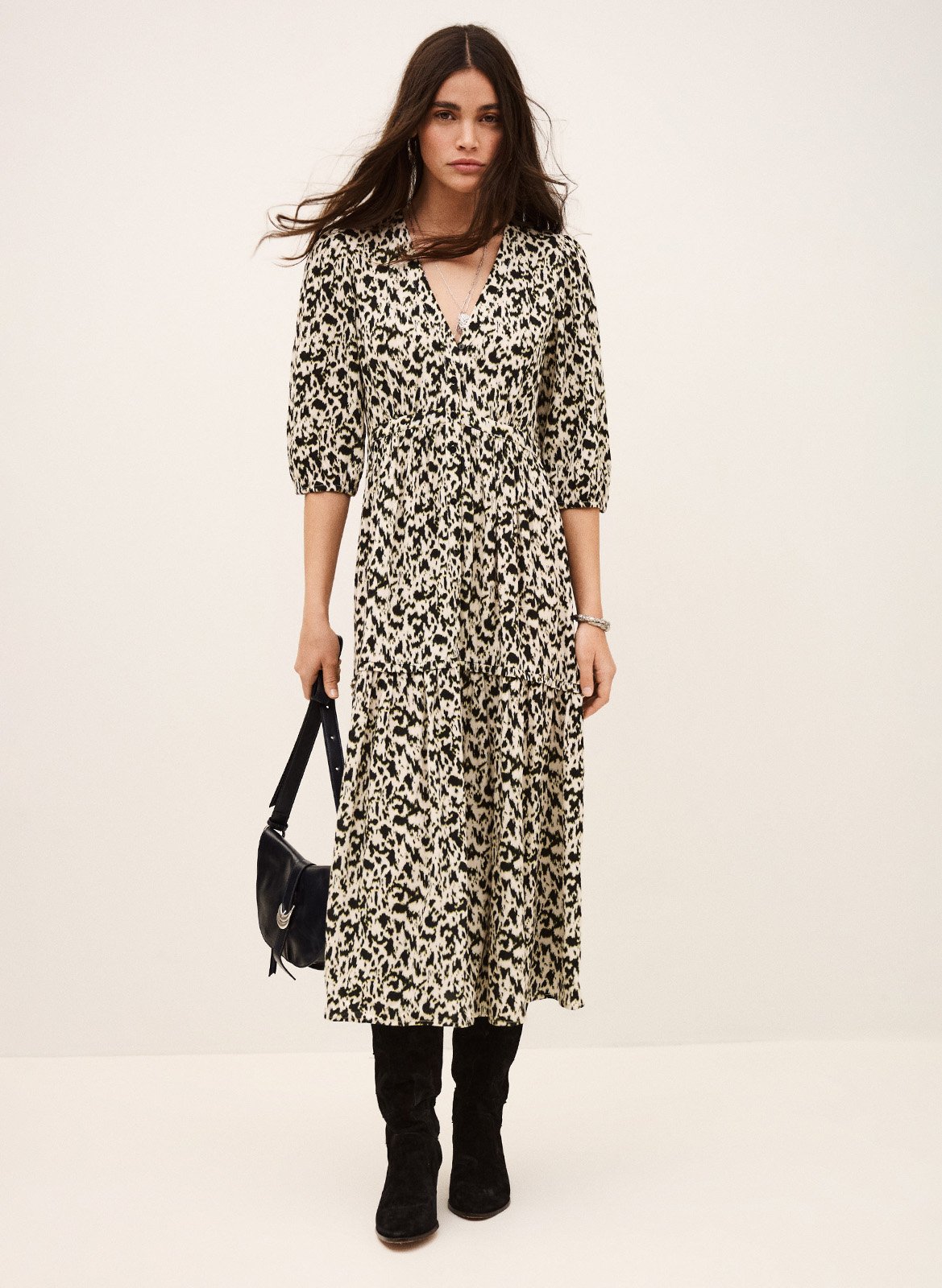 Robe midi col v palma BA&SH Beige