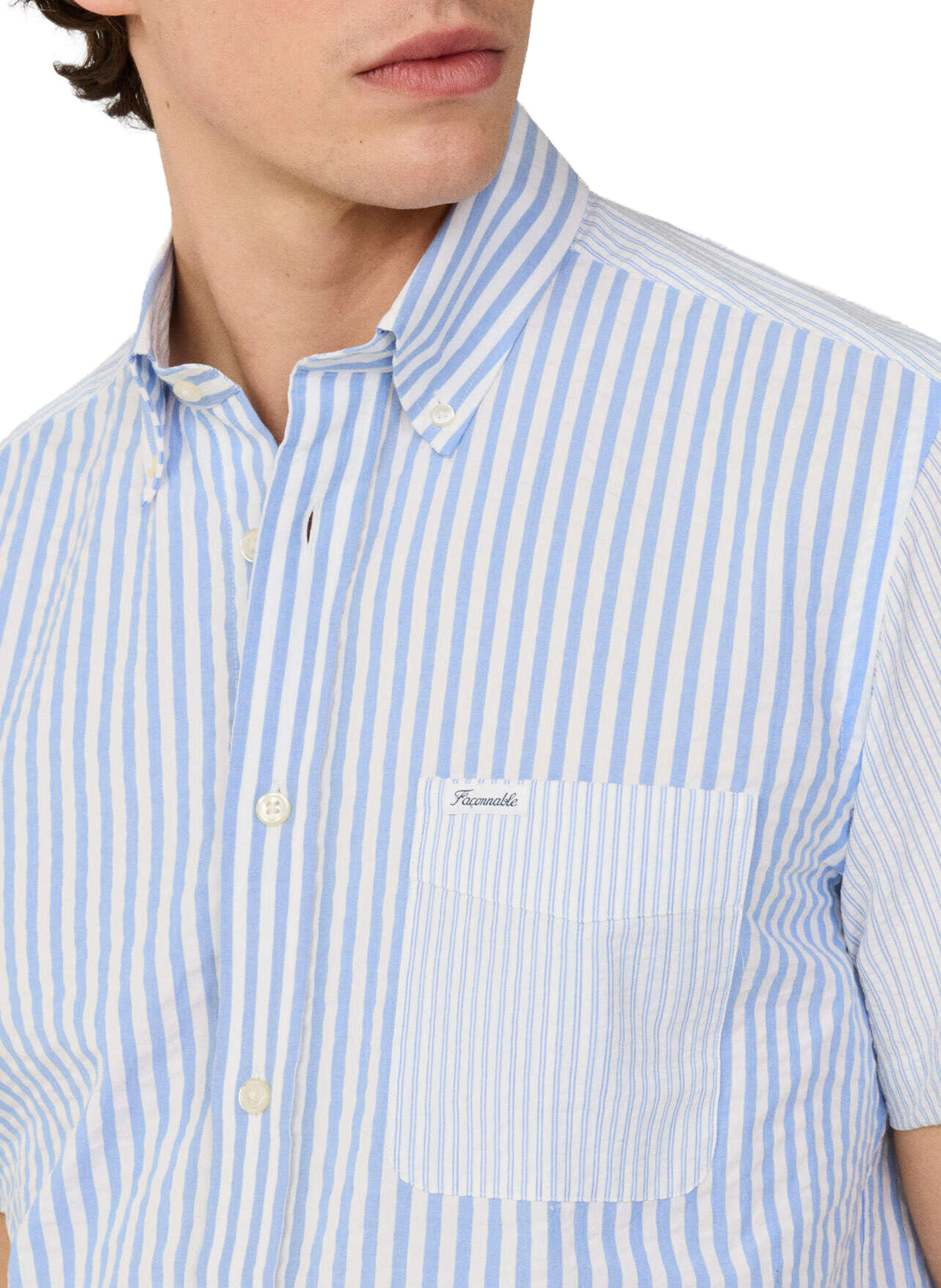 Short-sleeved striped cotton shirt FACONNABLE Blue