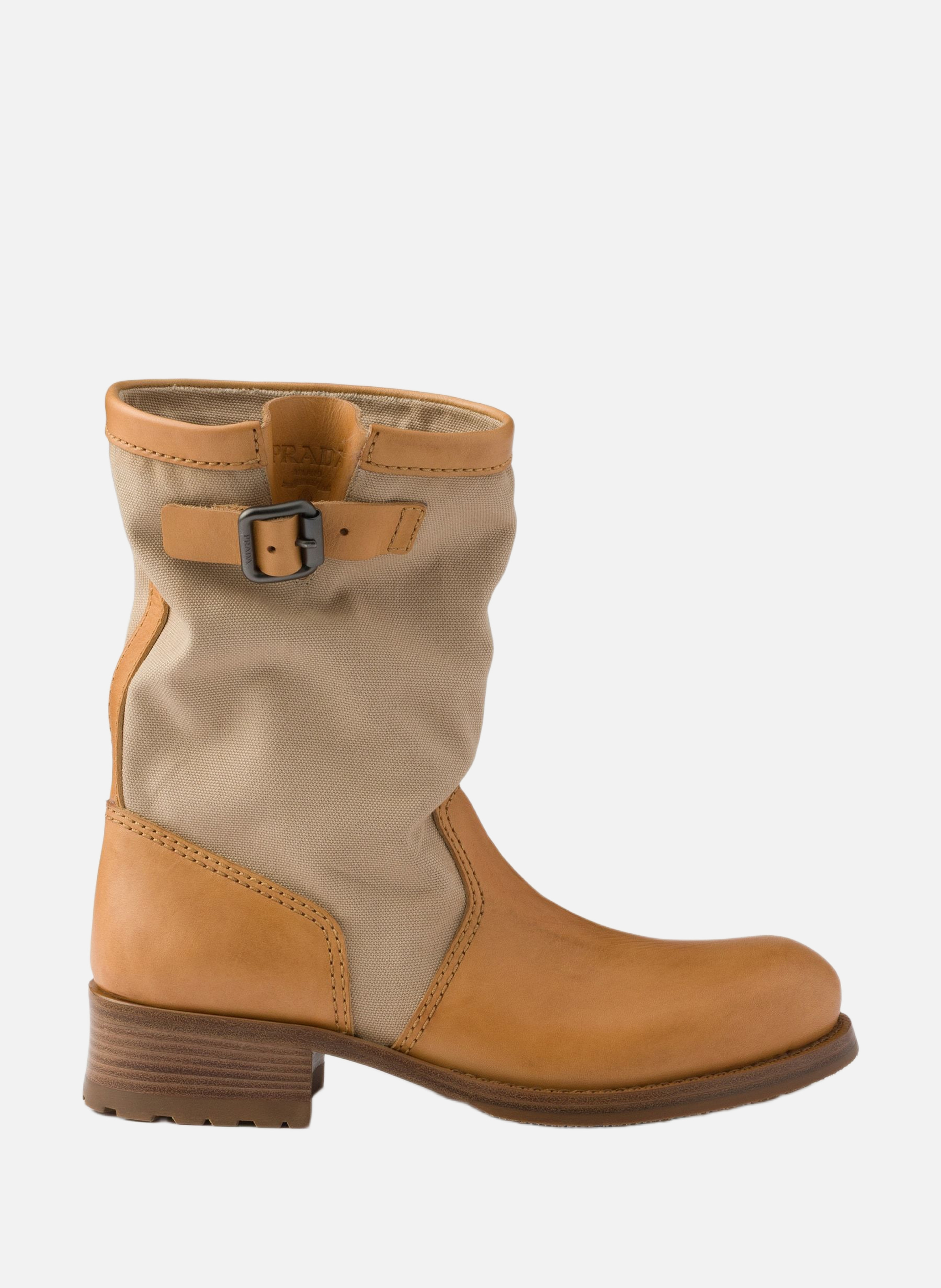 Bottes en cuir et toile PRADA Beige