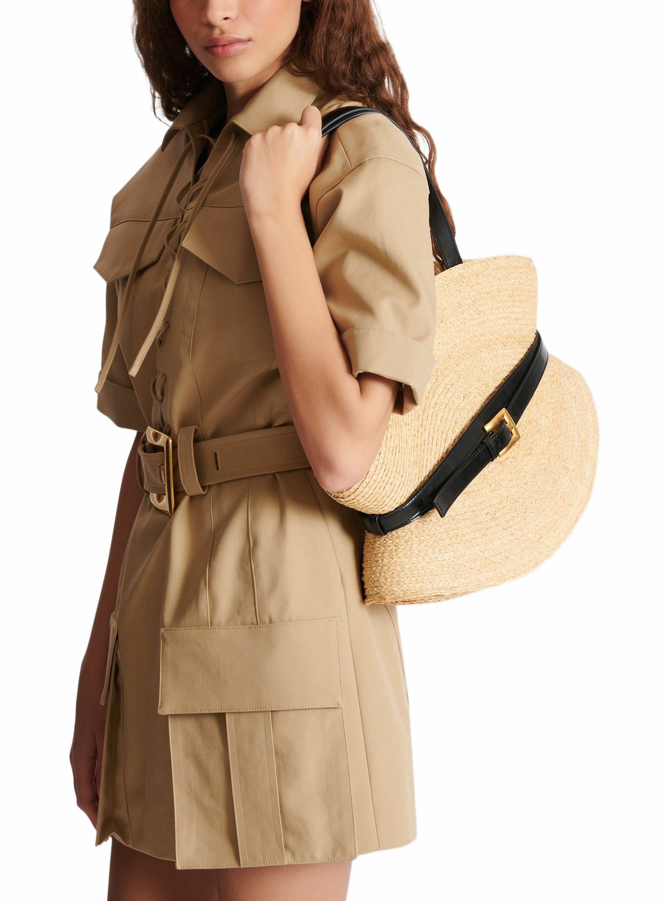 Sac shuffle medium en raphia BALMAIN Marron