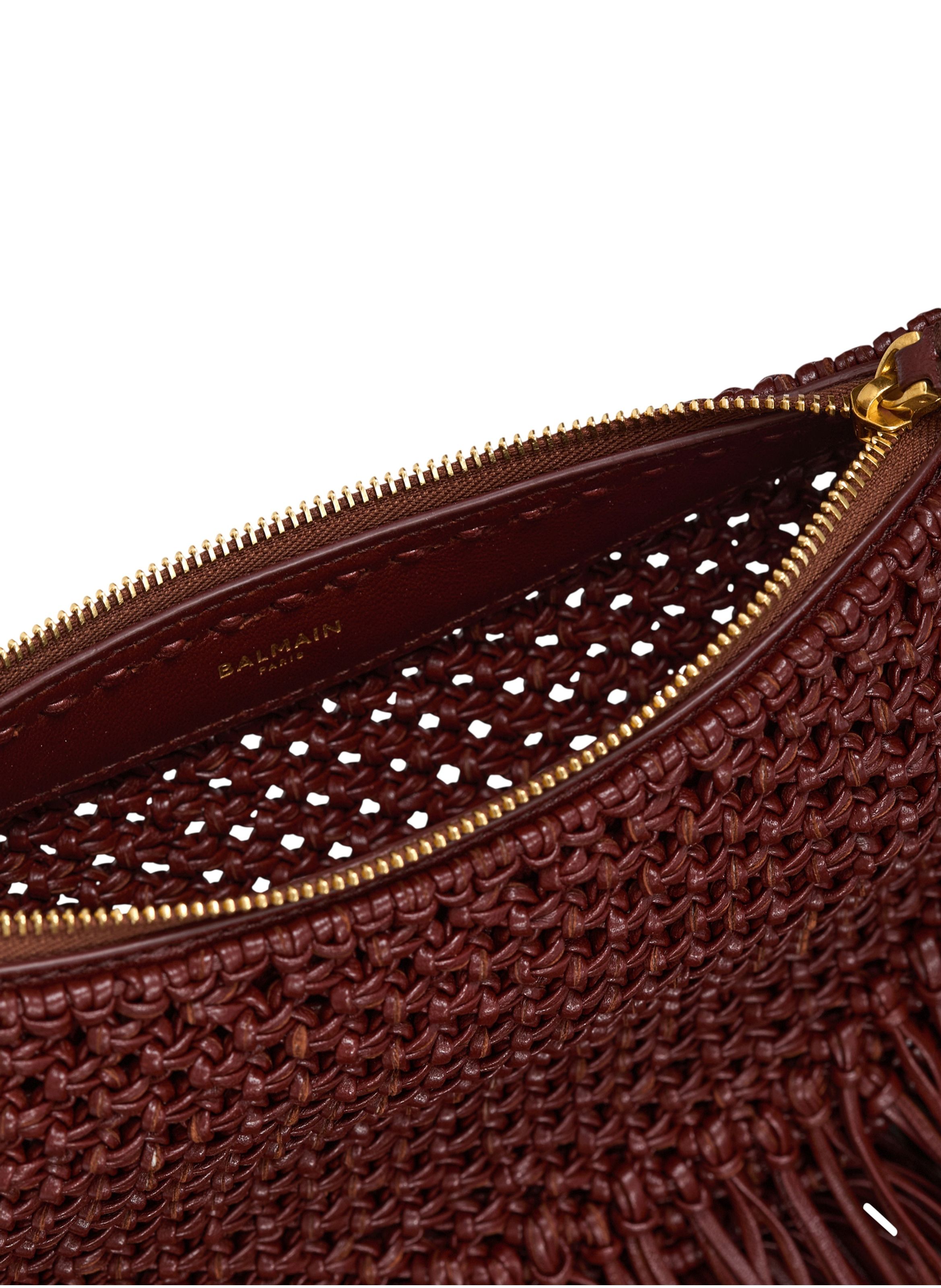 Sac ébène hobo mini en cuir tressé à franges BALMAIN Marron