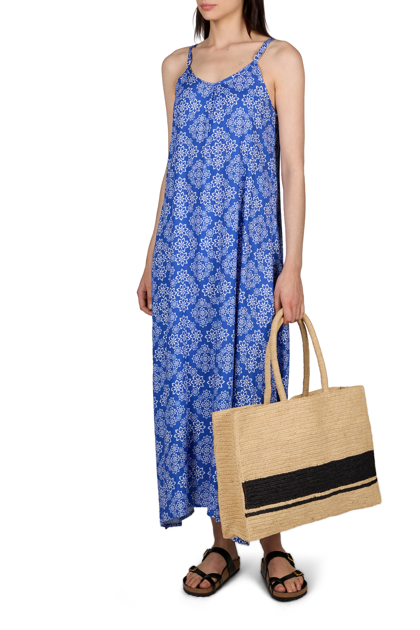 Robe longue fleurie en viscose GRAIN DE SABLE Bleu