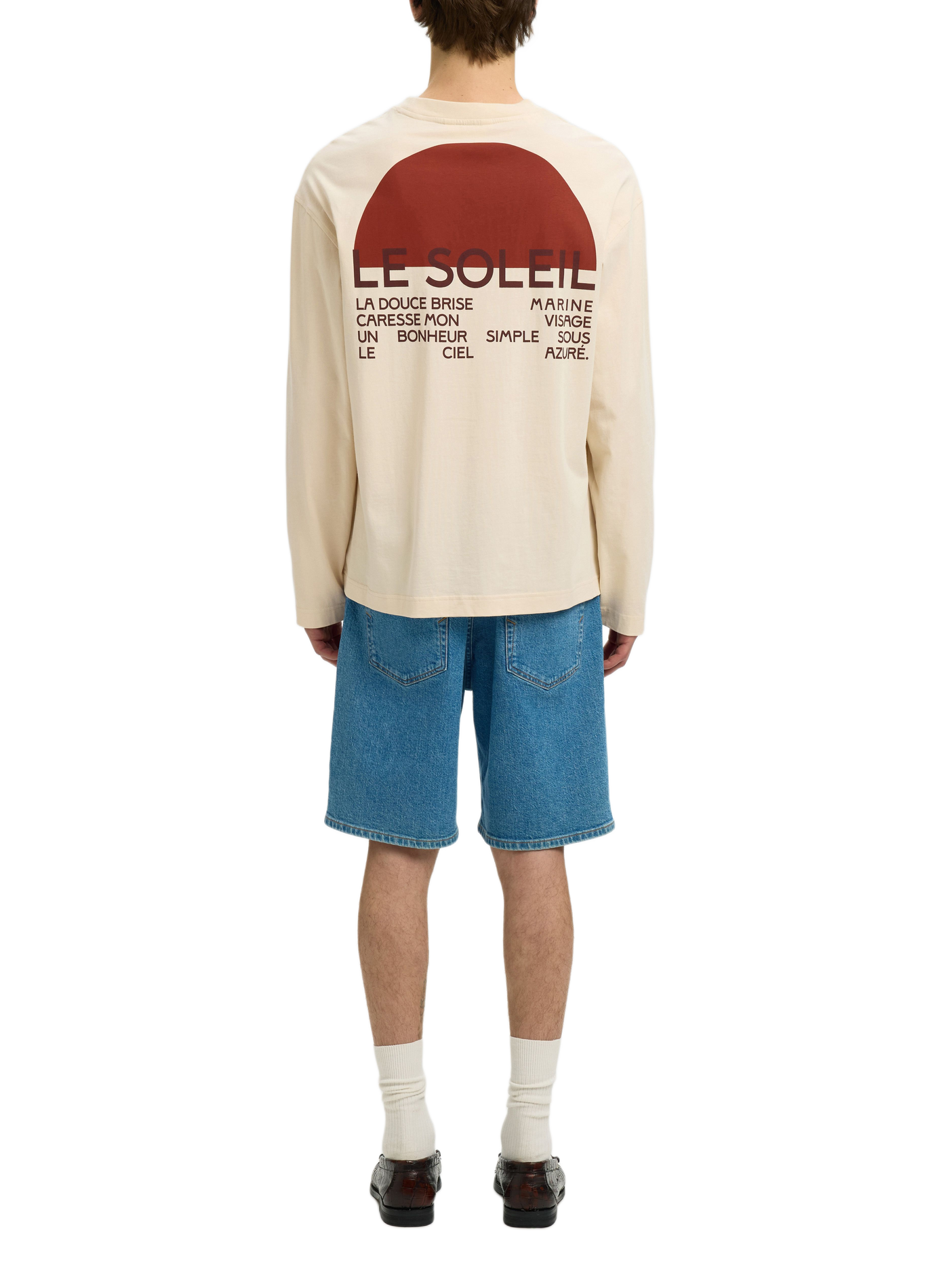 Long-sleeve printed cotton t-shirt SELECTED Beige