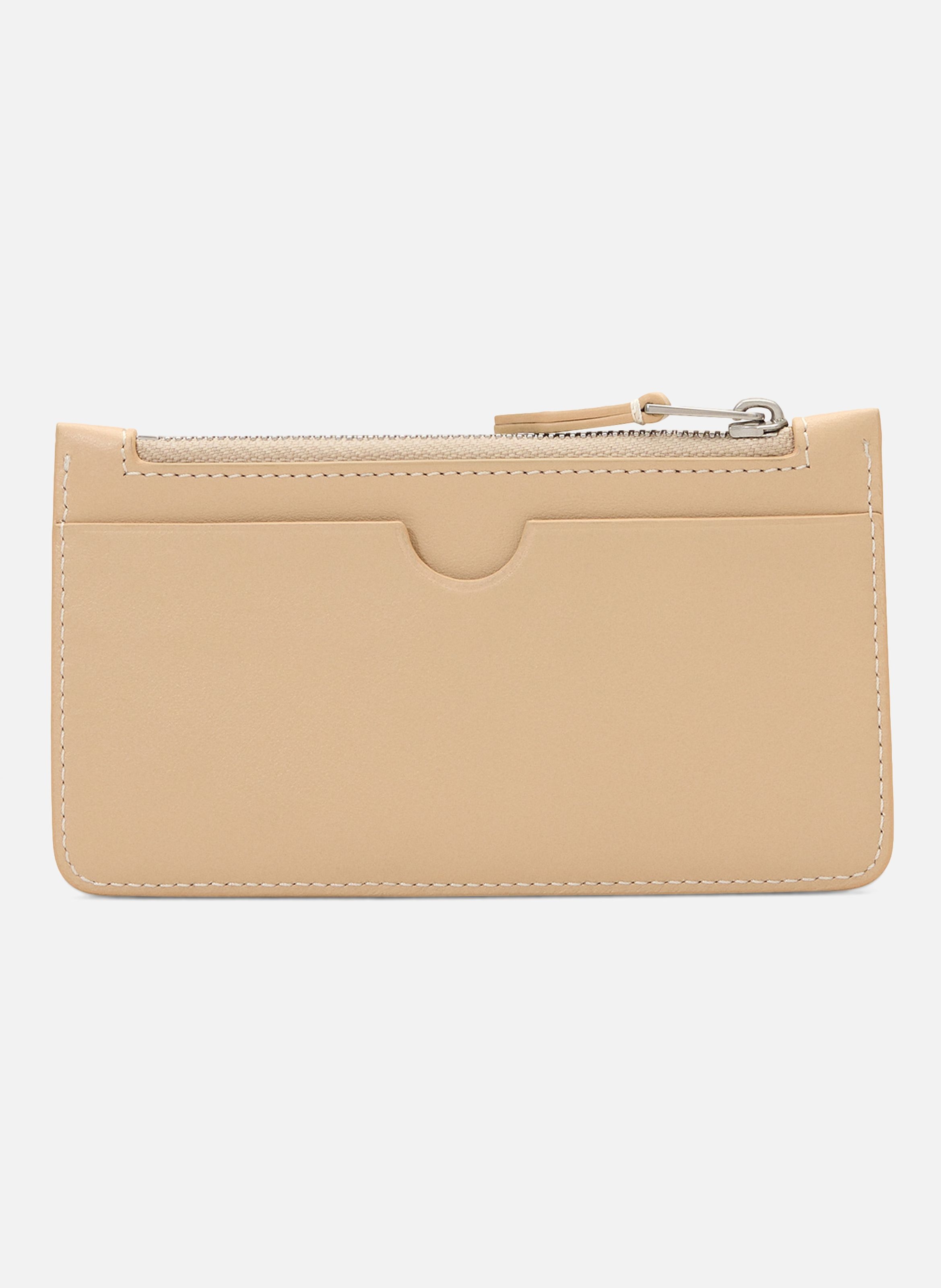 Porte-cartes zippé unisexe en cuir de vachette ami de coeur AMI PARIS Beige