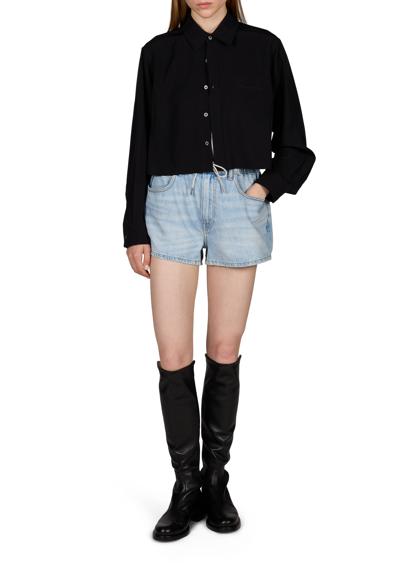 Short metallic-link cotton marathon shorts ALEXANDER WANG Blue