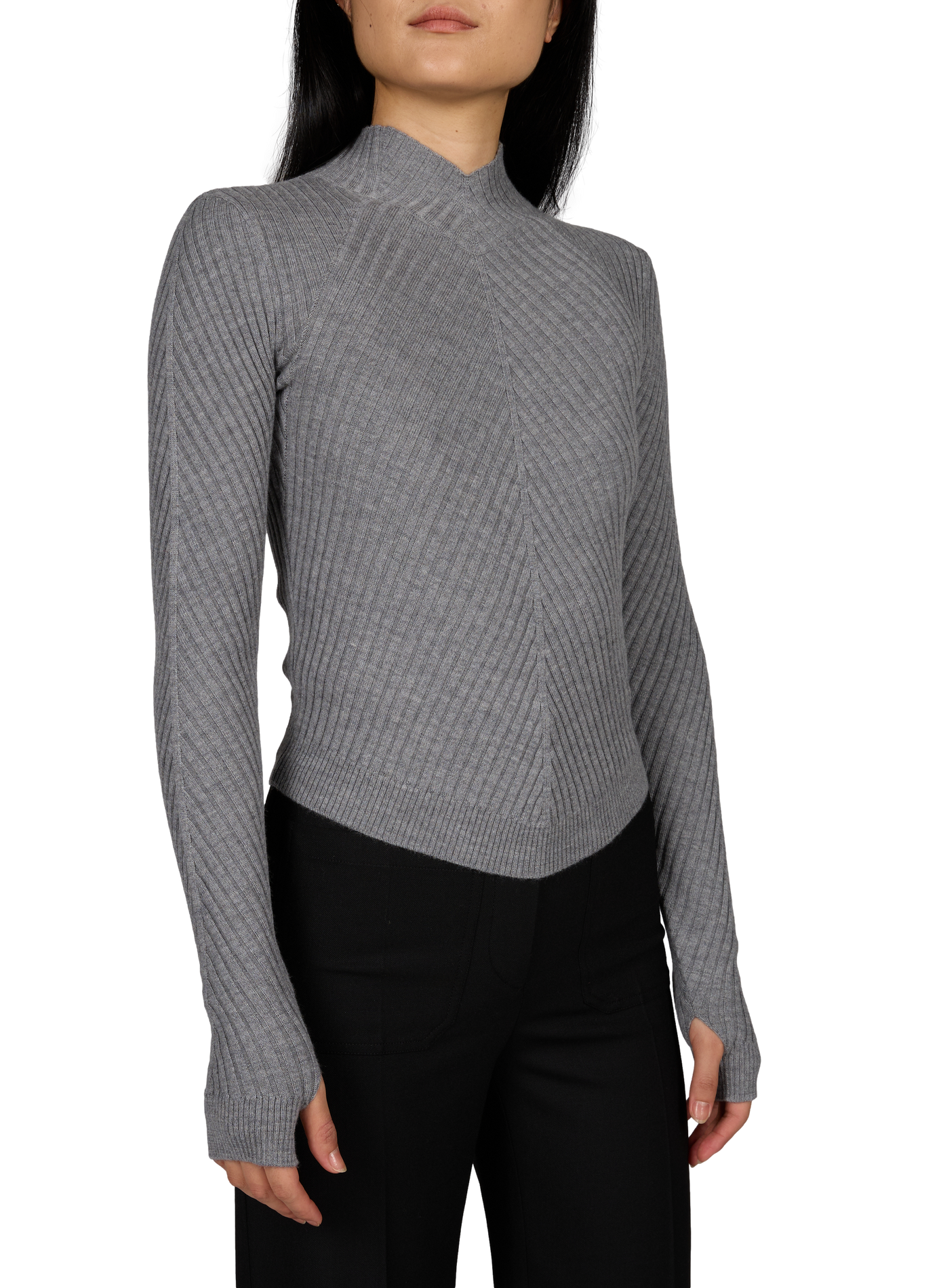 Ribbed high-neck merino wool sweater VICTORIA BECKHAM Grey