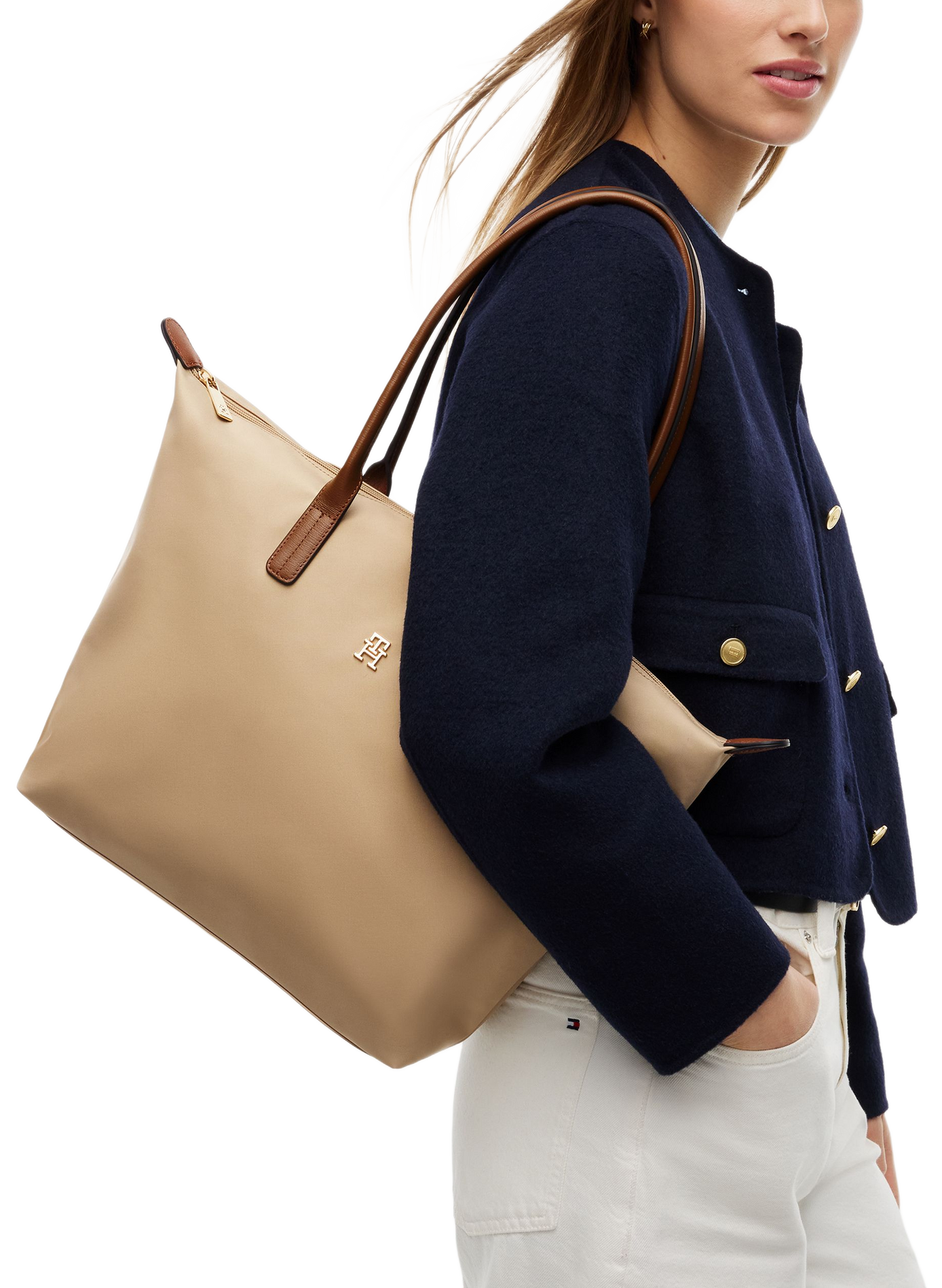 Einfarbige Schultertasche TOMMY HILFIGER Beige