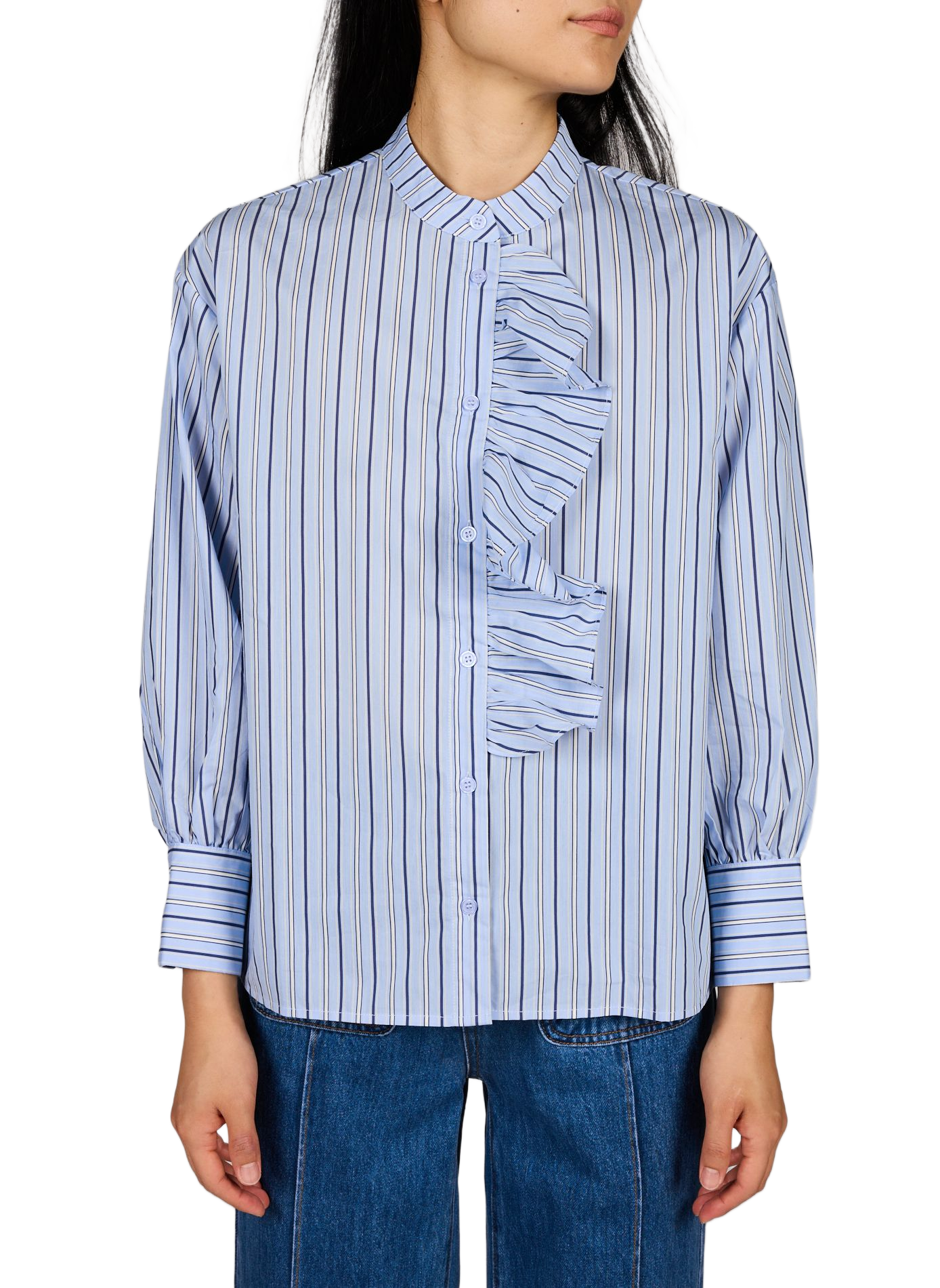 Gerade geschnittene Bluse mit Streifen Lolli aus Baumwollmischung SUNCOO Blau