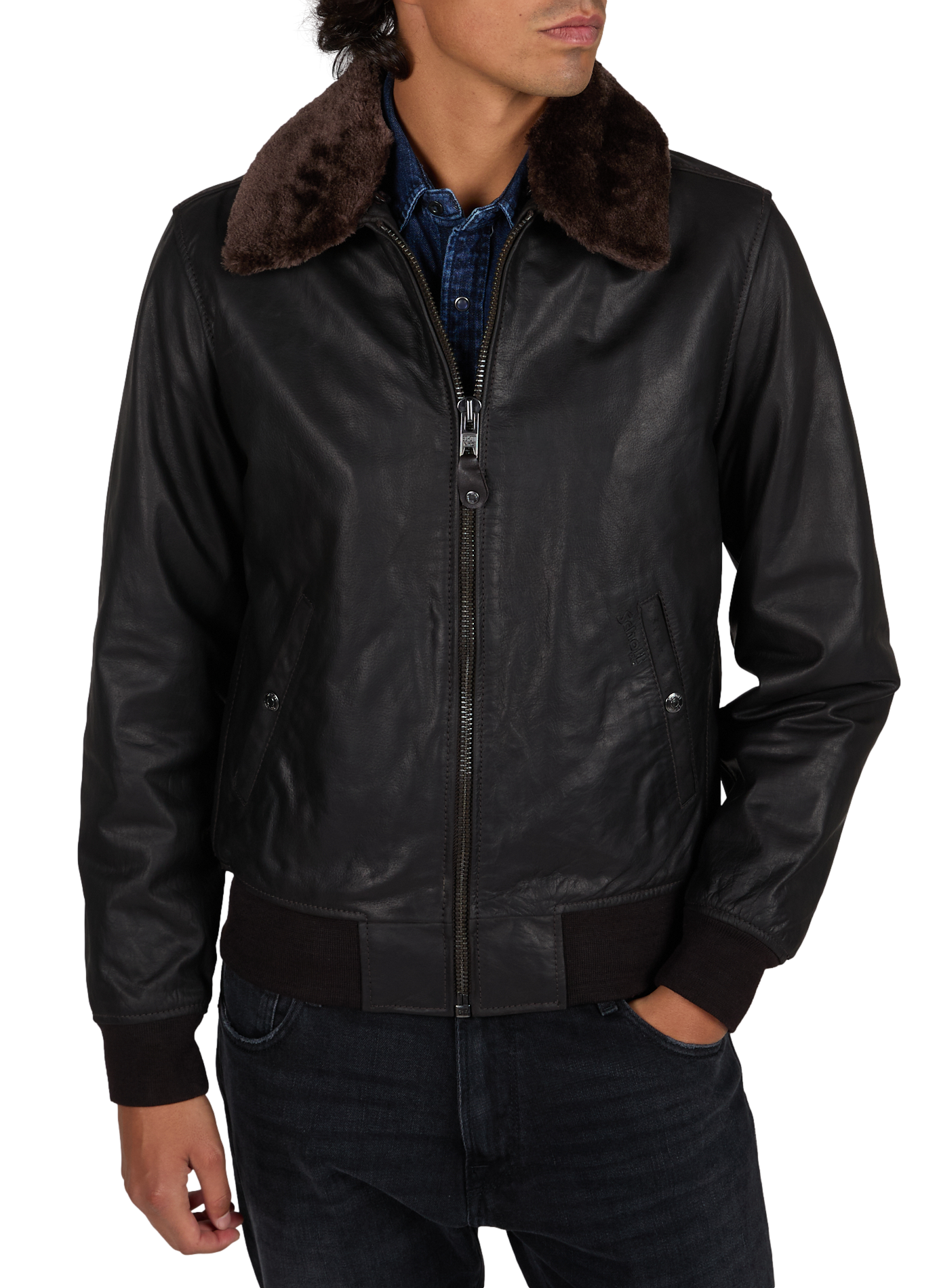 Straight leather jacket SCHOTT Brown