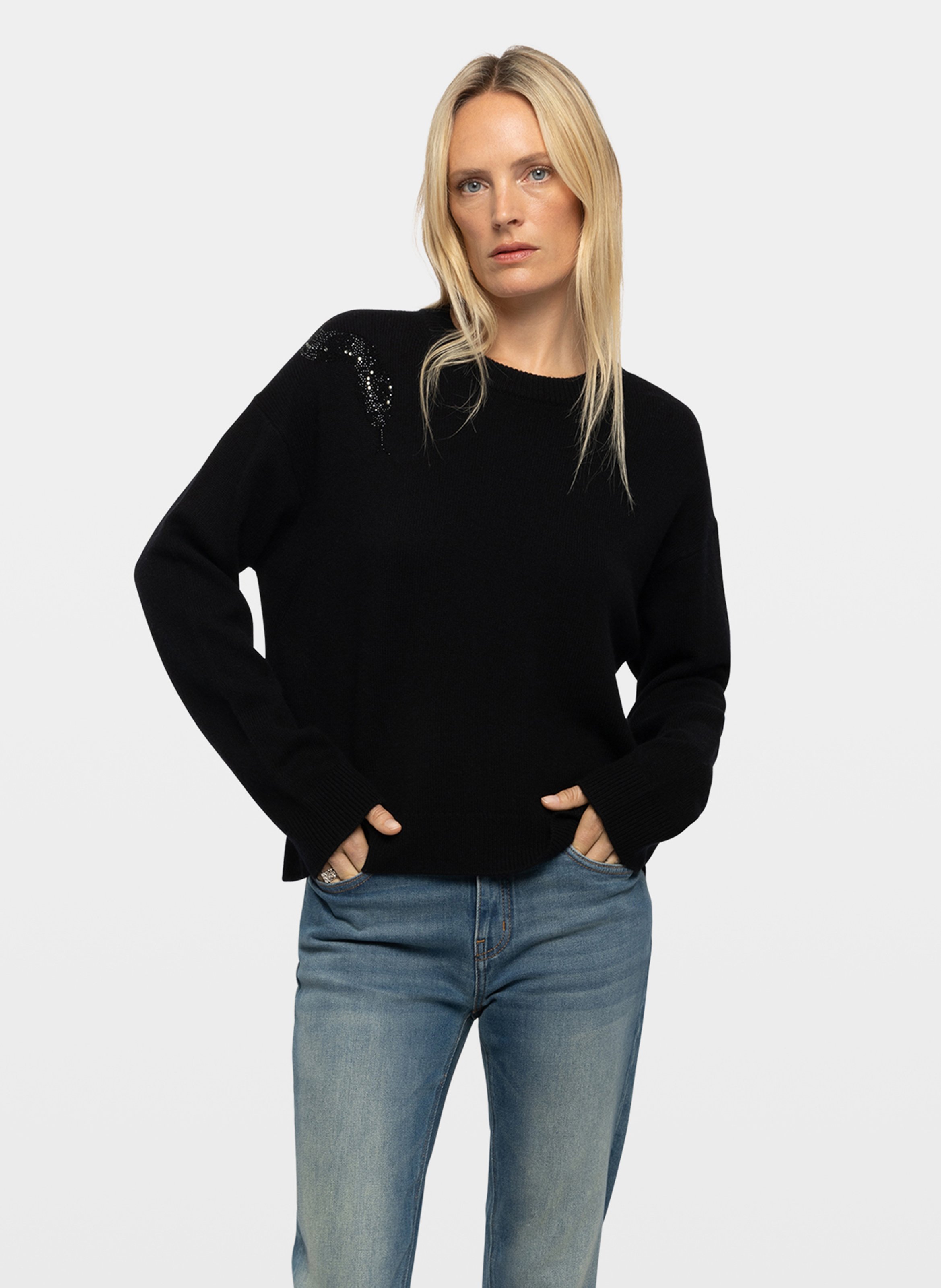 Rechte broek met strass van wol en kasjmier markuz ZADIG&VOLTAIRE Zwart