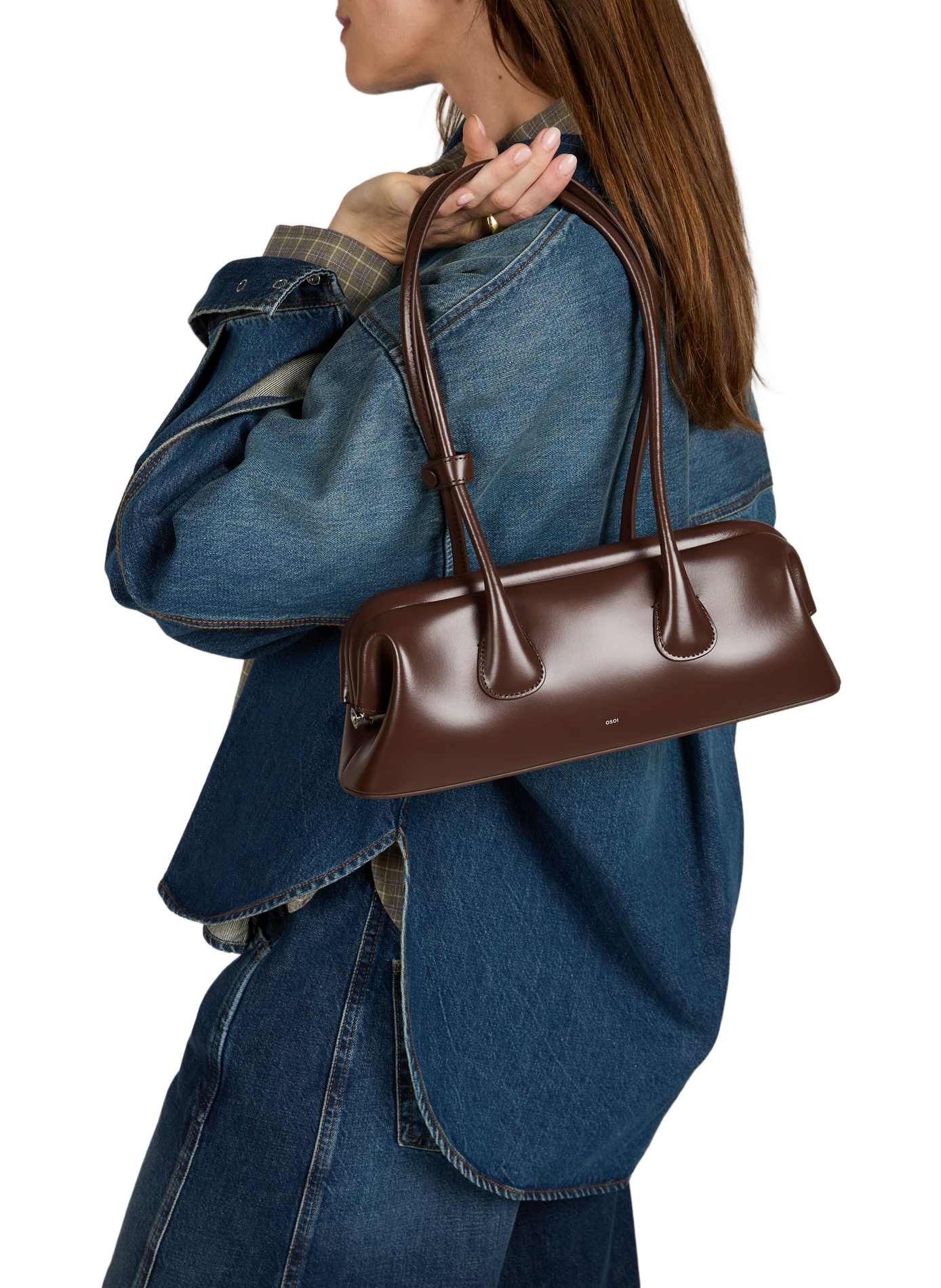 Sac porté épaule Boat Wide Mini en cuir | Marron OSOI Femme