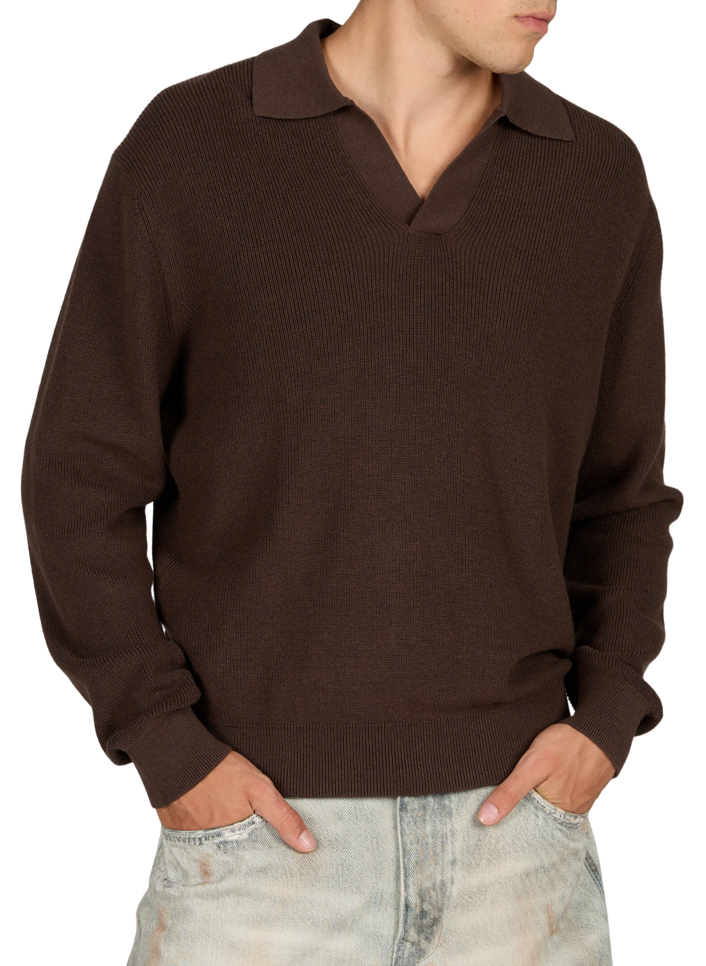 Pullover mit einfarbigem Polokragen NN.07 Braun