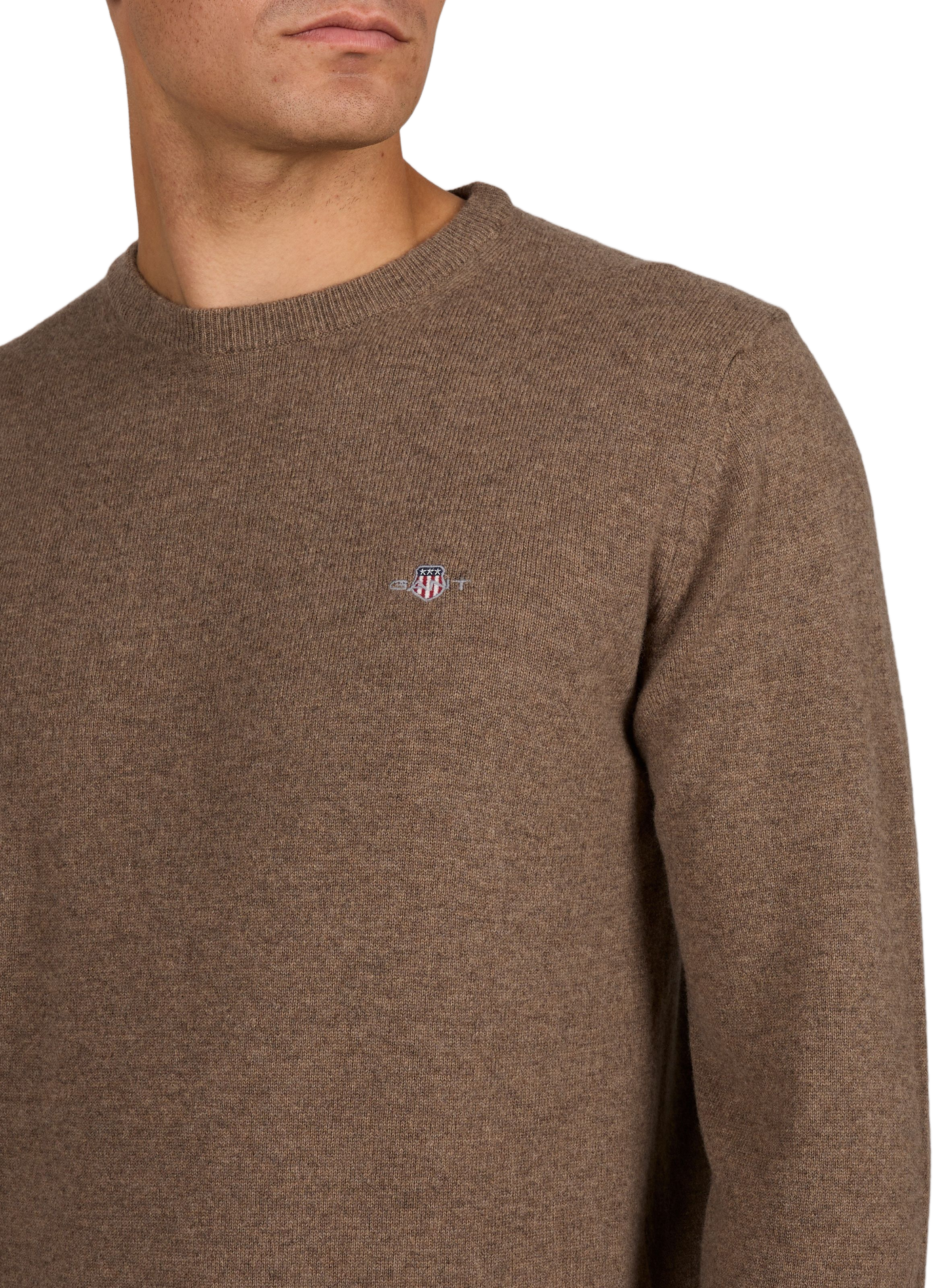 Round-neck straight fit wool sweater GANT Brown