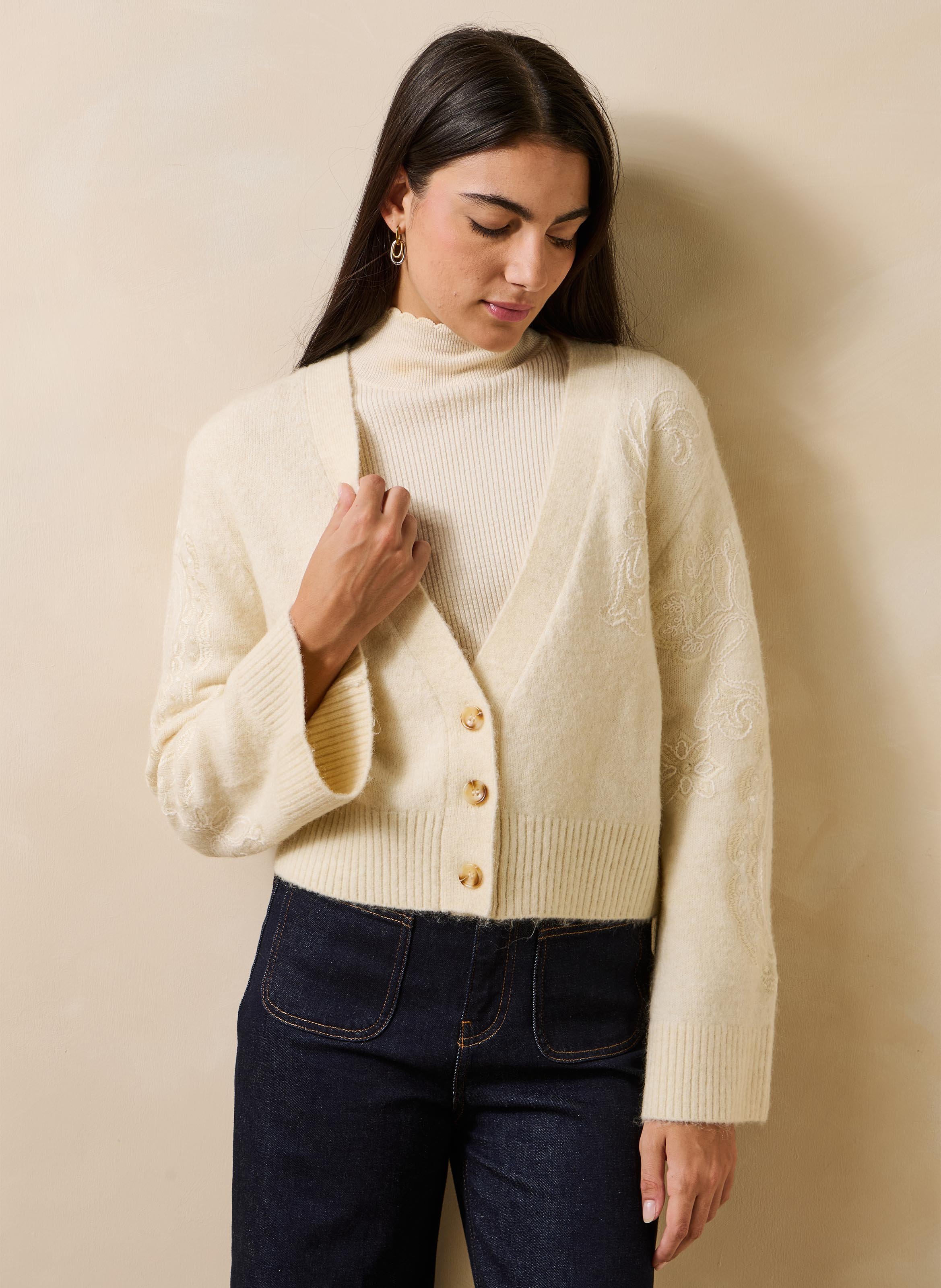 Kort recht vest met V-hals LA FEE MARABOUTEE Wit