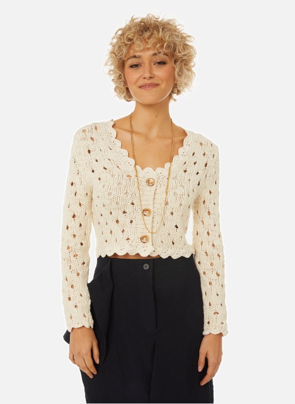 Wayta wool and cotton cardigan Beige by STELLA PARDO STELLA PARDO Wayta wool and cotton cardigan Beige