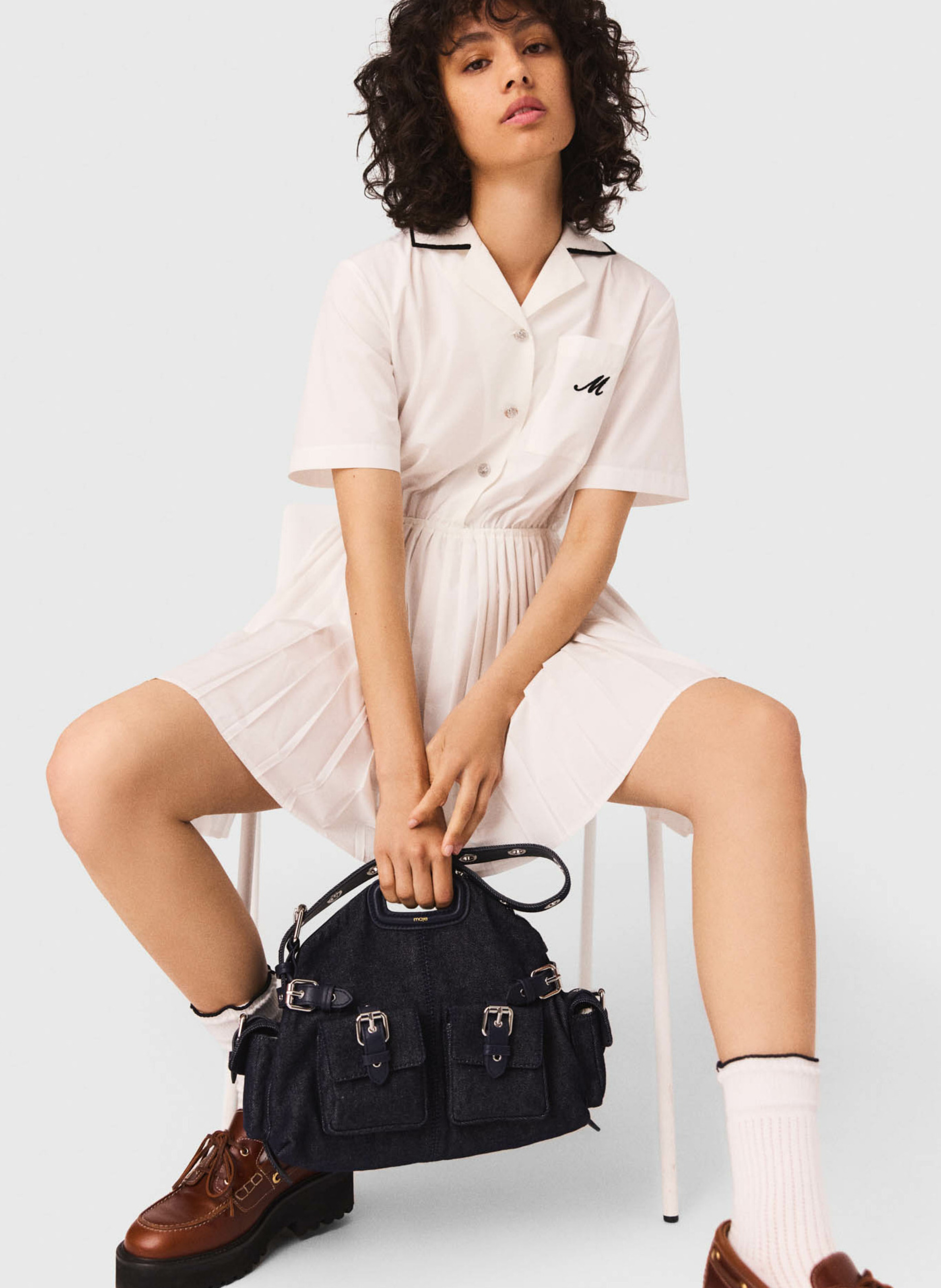 Robe courte col chemise Blanc