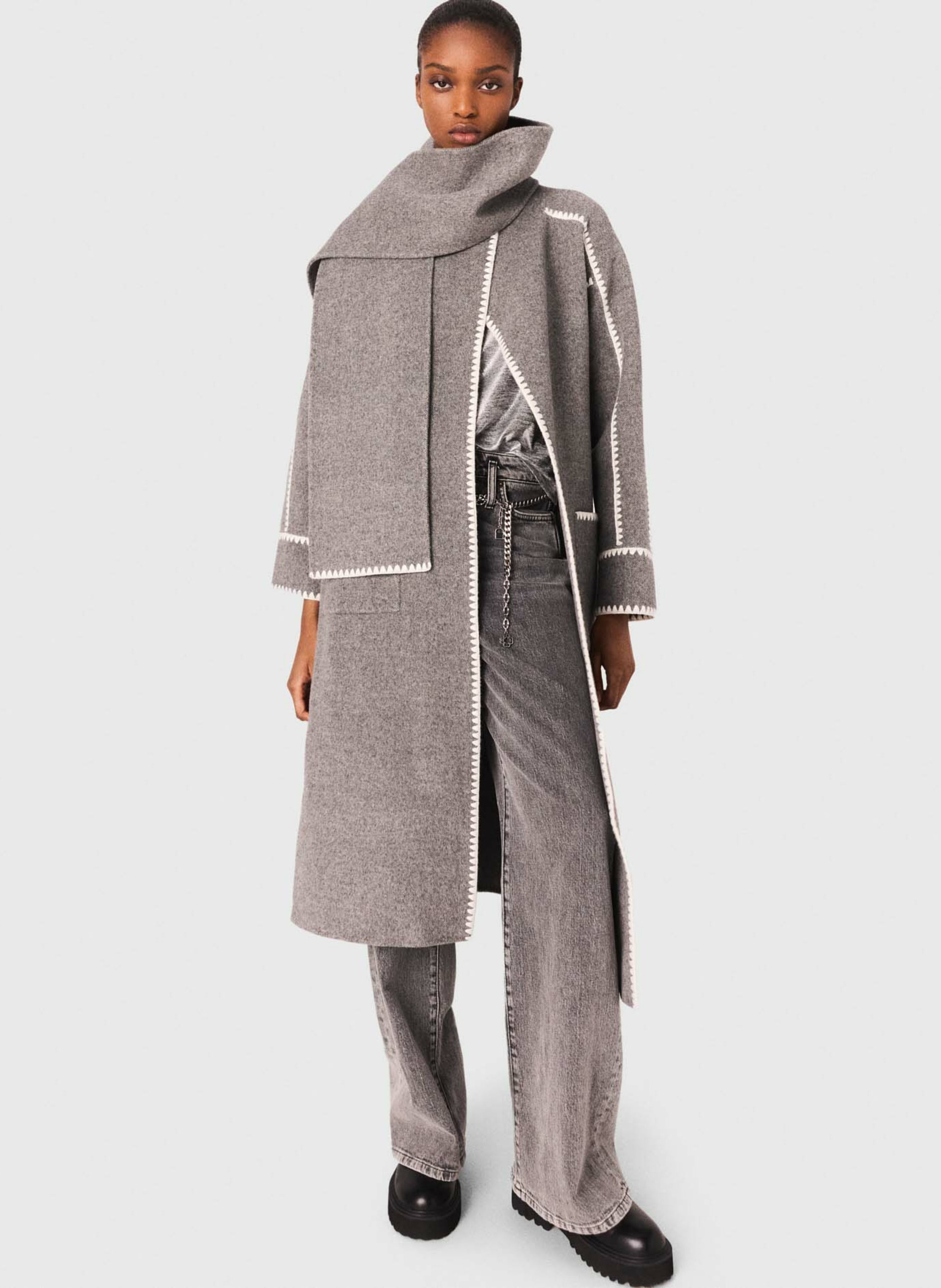 Manteau col rond en laine mélangée MAJE Gris