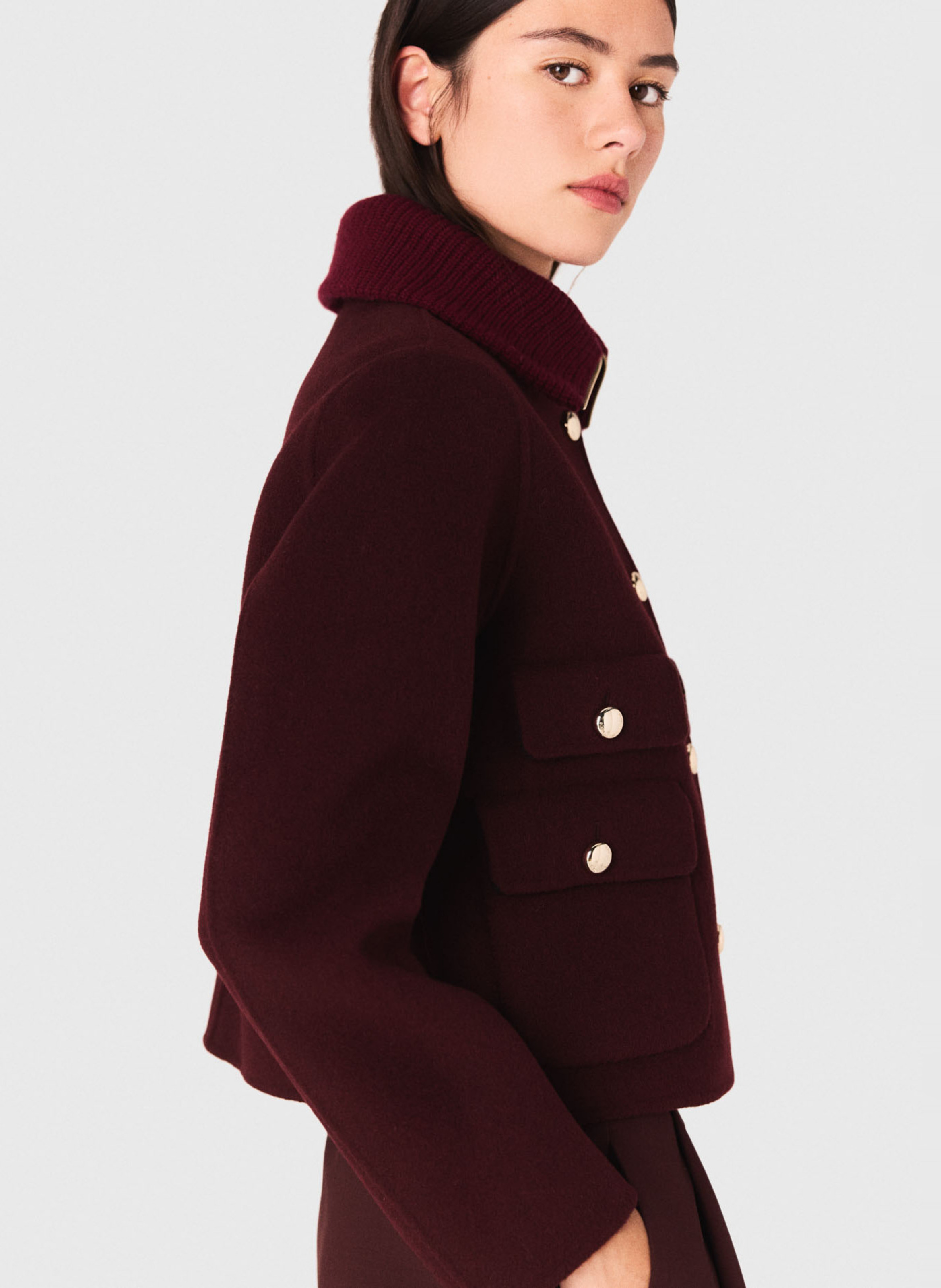 Veste droite col montant en laine mélangée MAJE Rouge